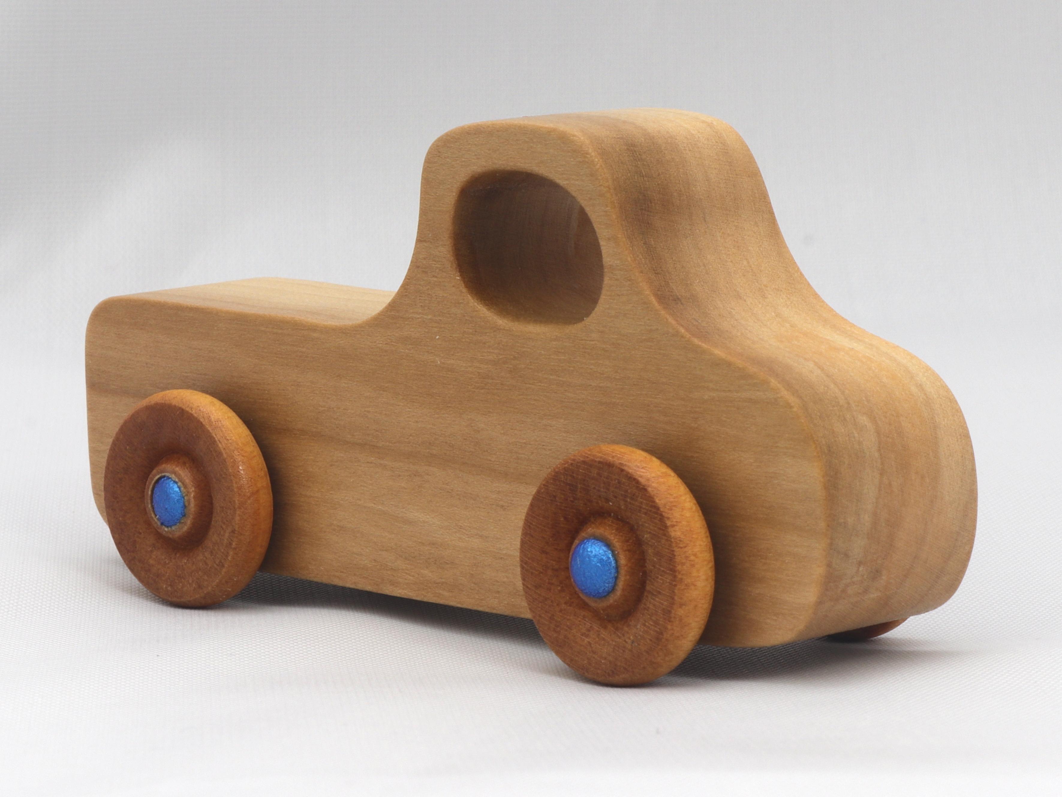 Wood Toy Truck, Handmade and Finished Clear Shellac With Metallic Blue