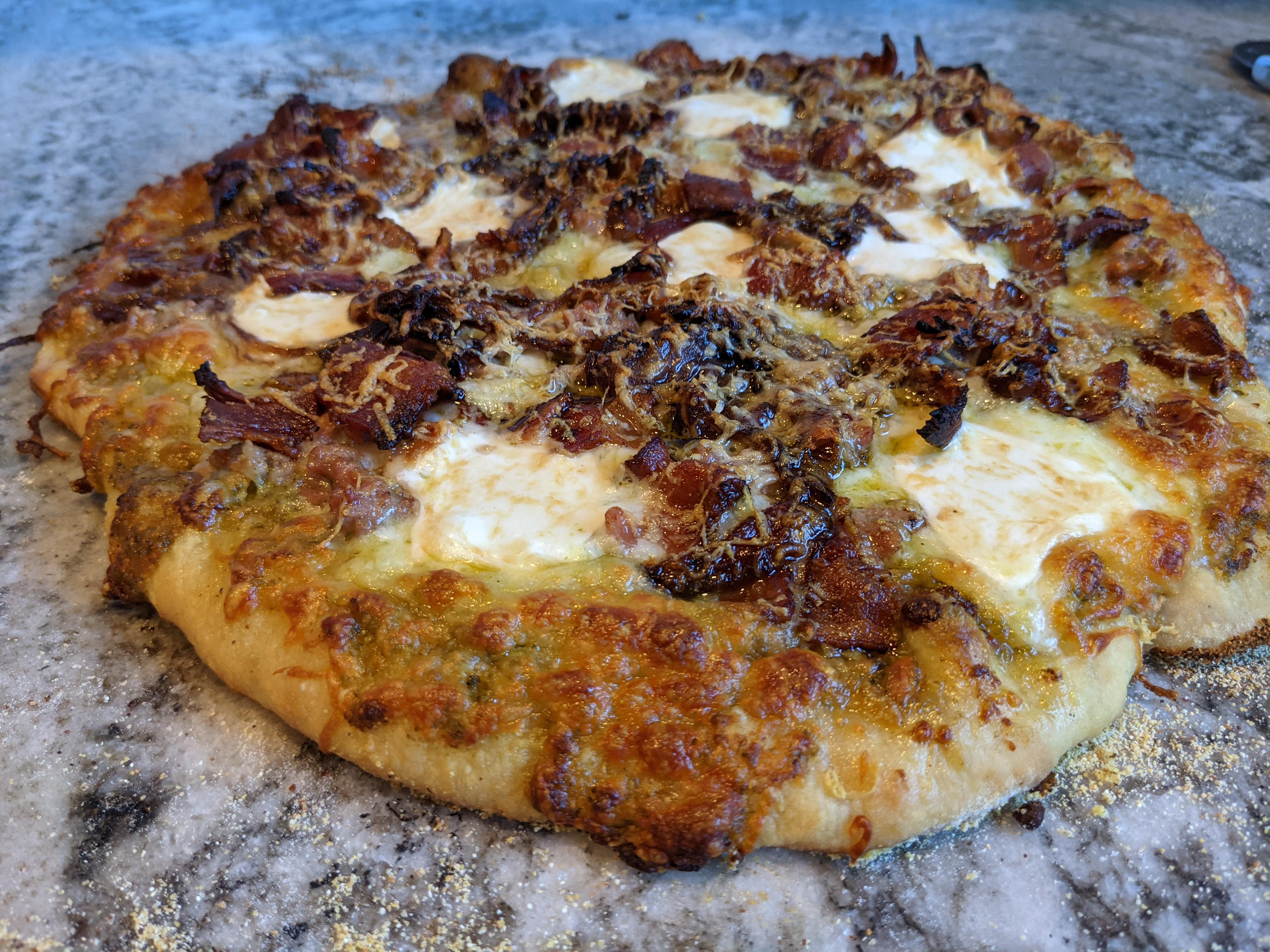 [Homemade] Grilled pizza with Italian sausage, bacon, fresh mozzarella