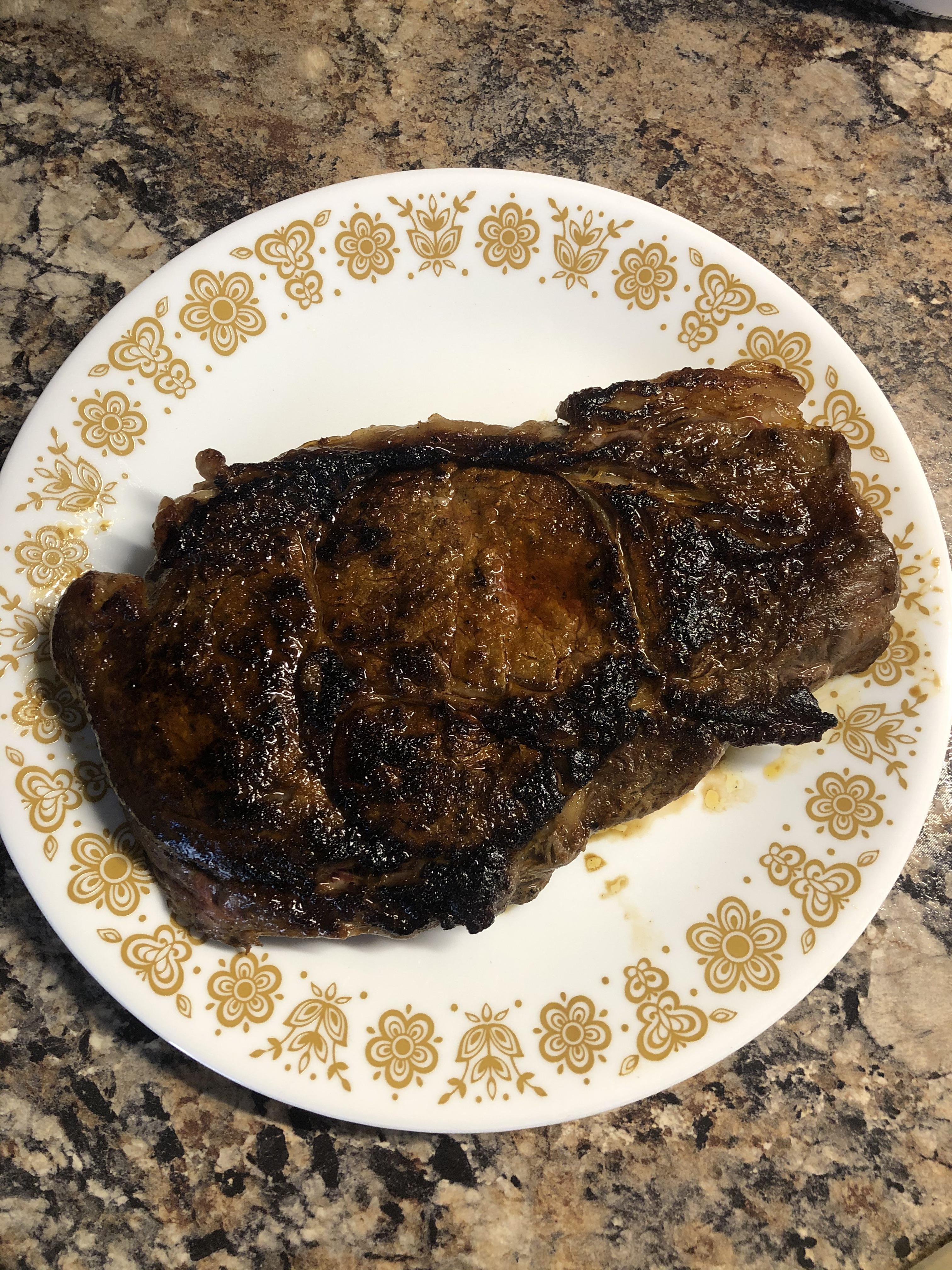 Delmonico steak seasoned with holy voodoo from meat church cooked in a