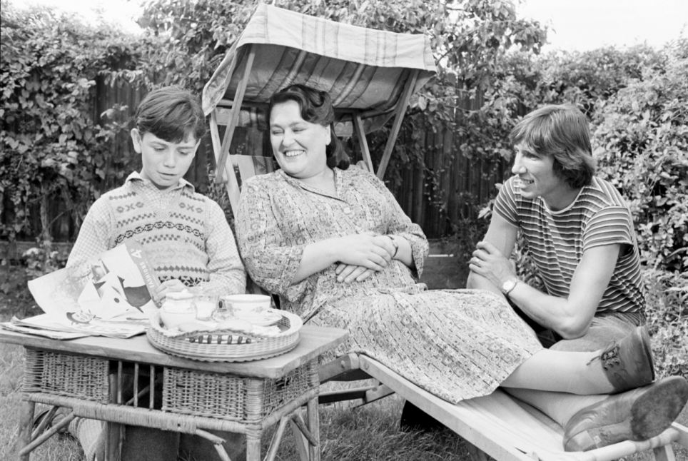 Roger Waters of Pink Floyd with his movie Mother and young Pink on the