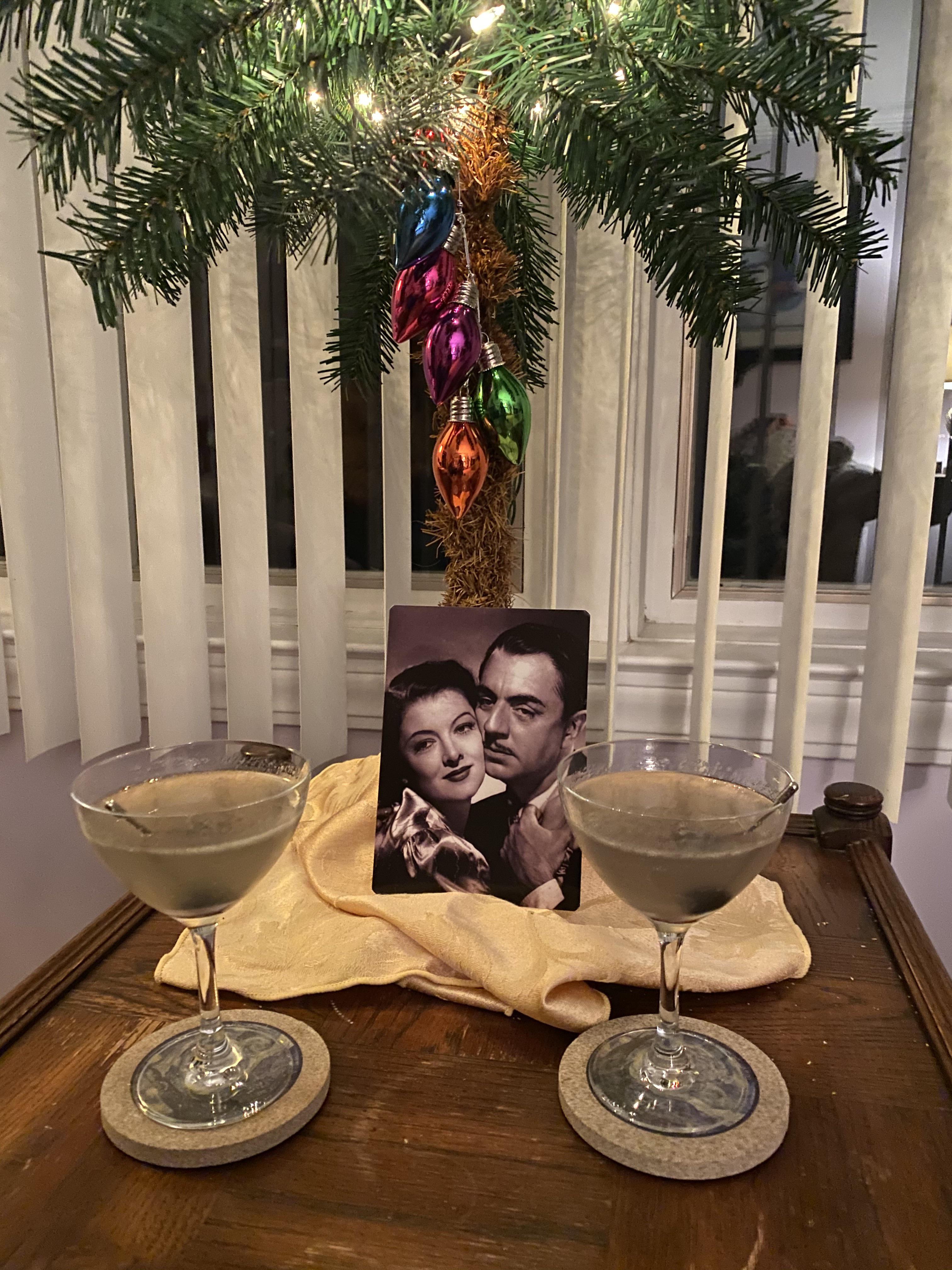 Nick & Nora glasses for Christmas, breaking them in with a couple