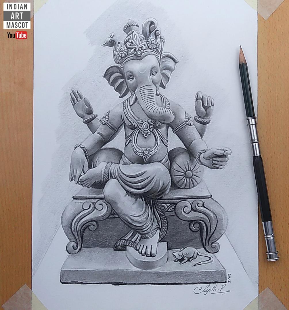 my new pencil drawing of God Ganesha took 18+ hours to complete r