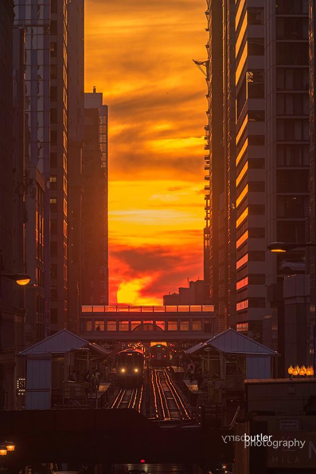 'Chicagohenge' Spring equinox causes sunset directly in line with