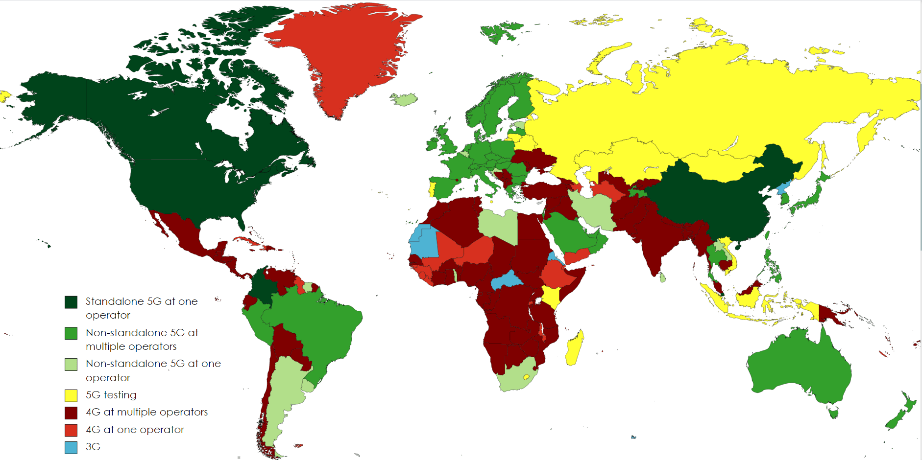 A map of cellphone technology availability by country. r/MapPorn