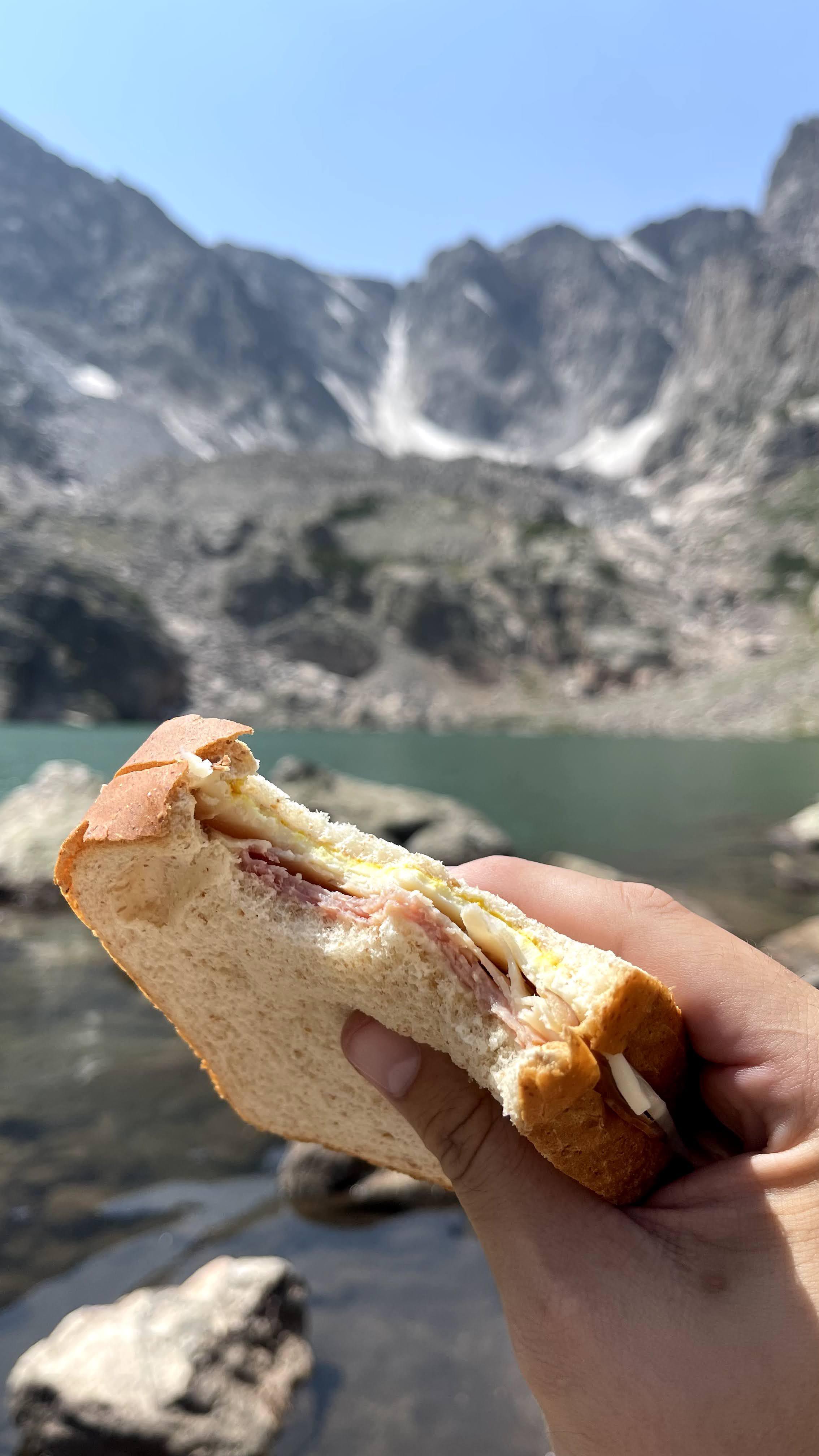 Ham, PepperJack, and Sourdough at Sky Pond. Rocky Mountain National