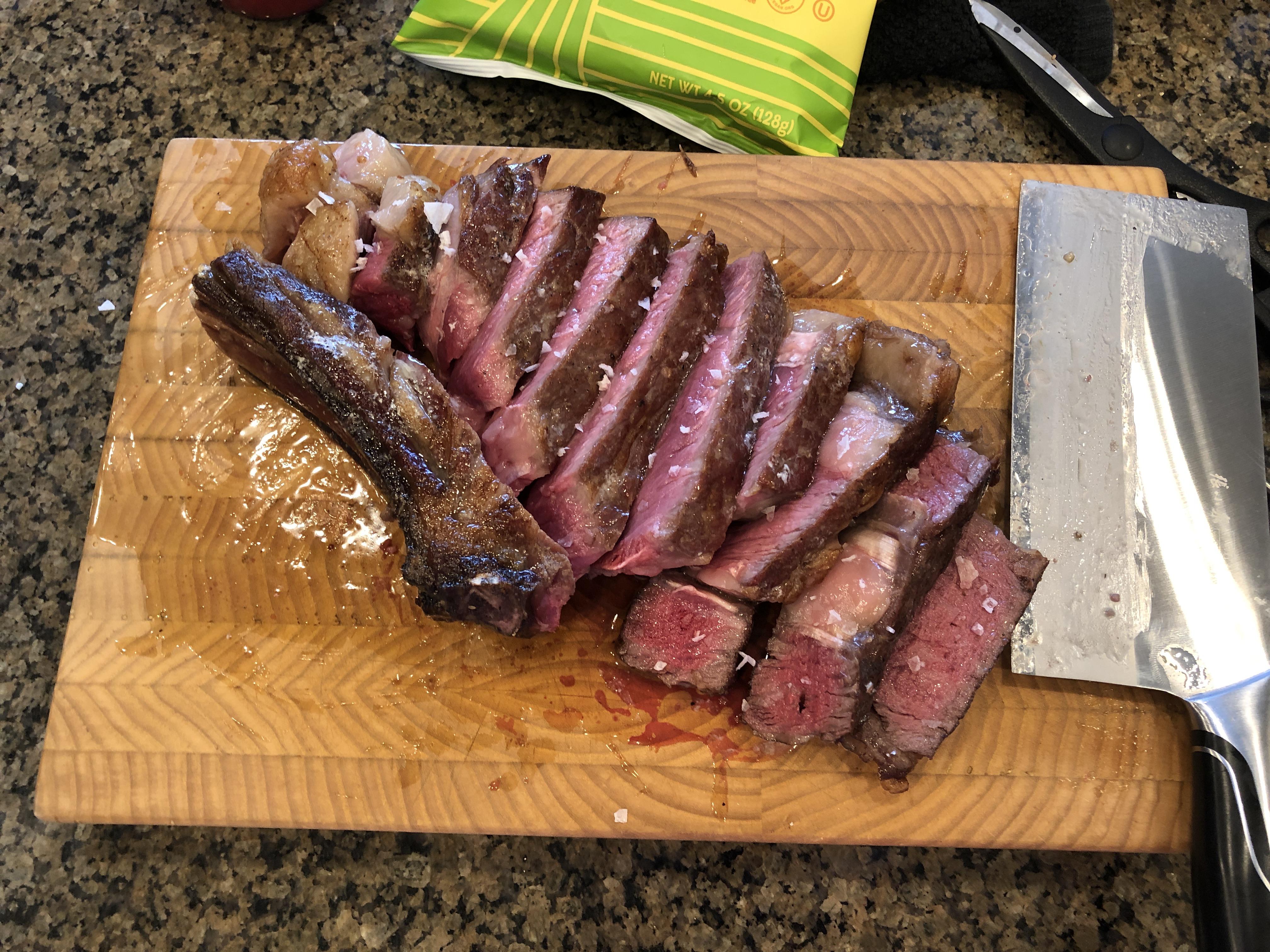 60 day dry aged ribeye. Reverse seared, hard seared with oil, then