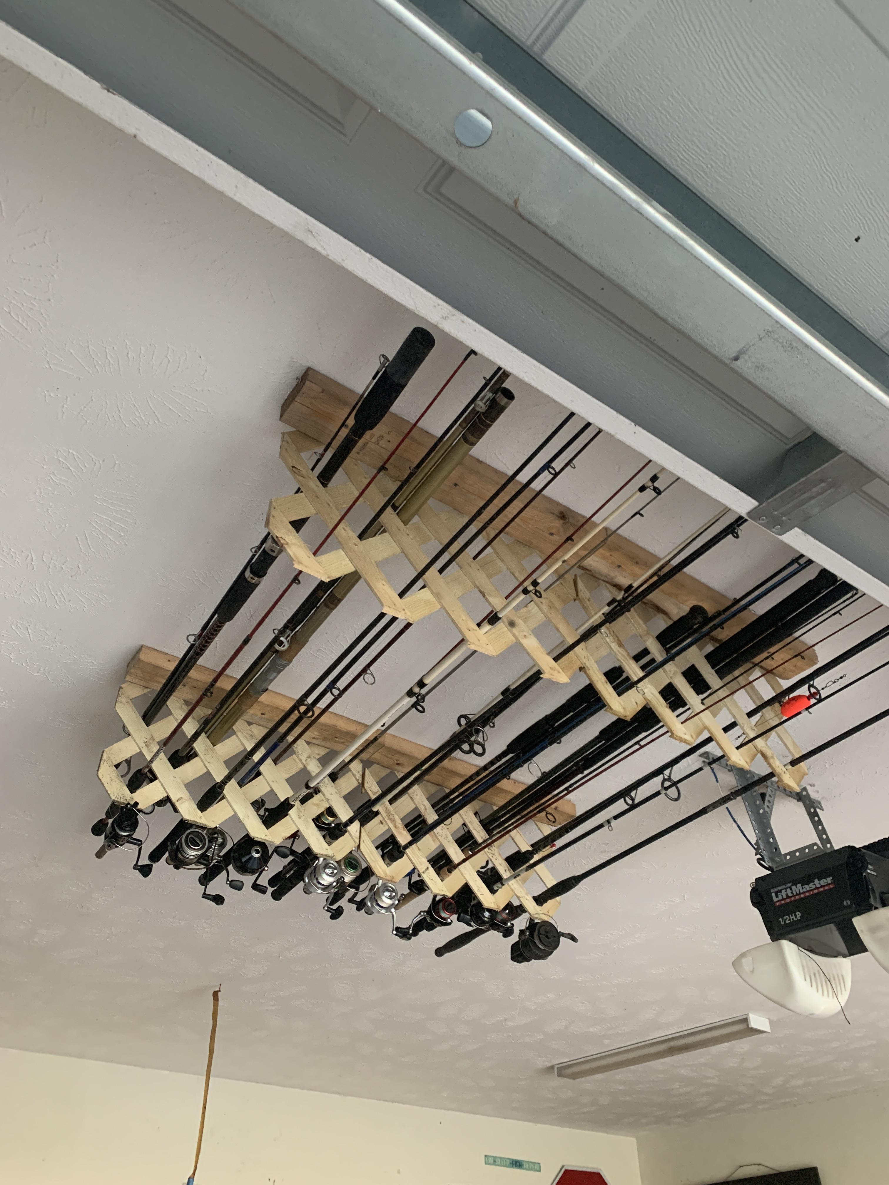 Rod storage using dead space above garage door. r/Fishing
