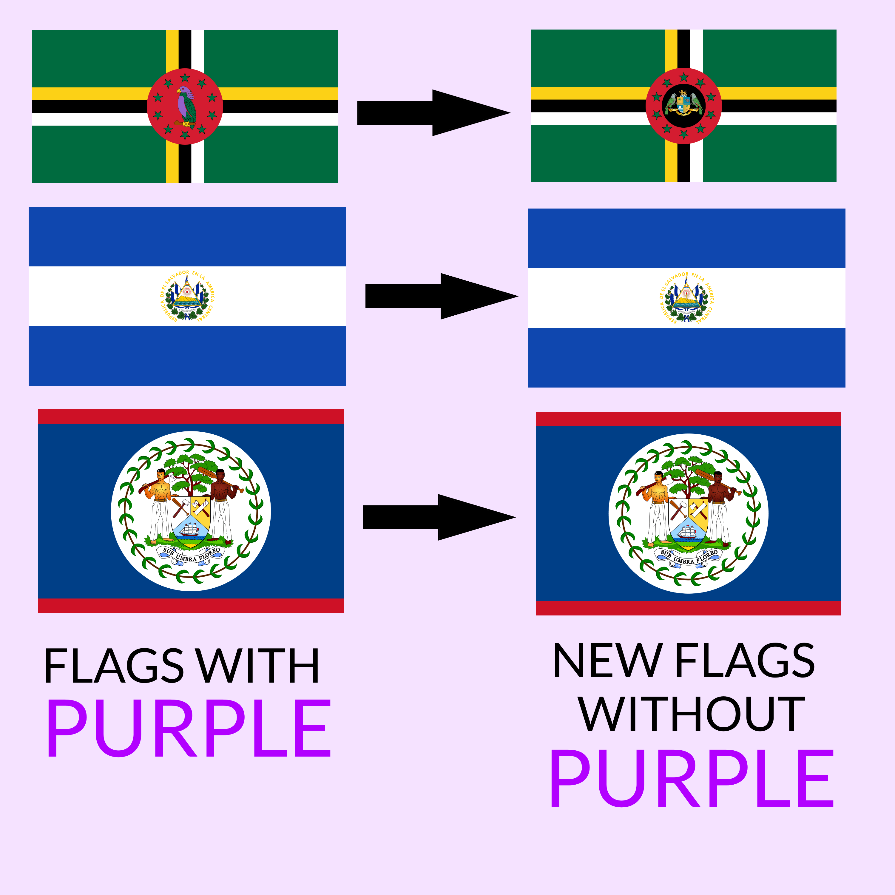 Flags with Purple Removed (Before and After) r/vexillology