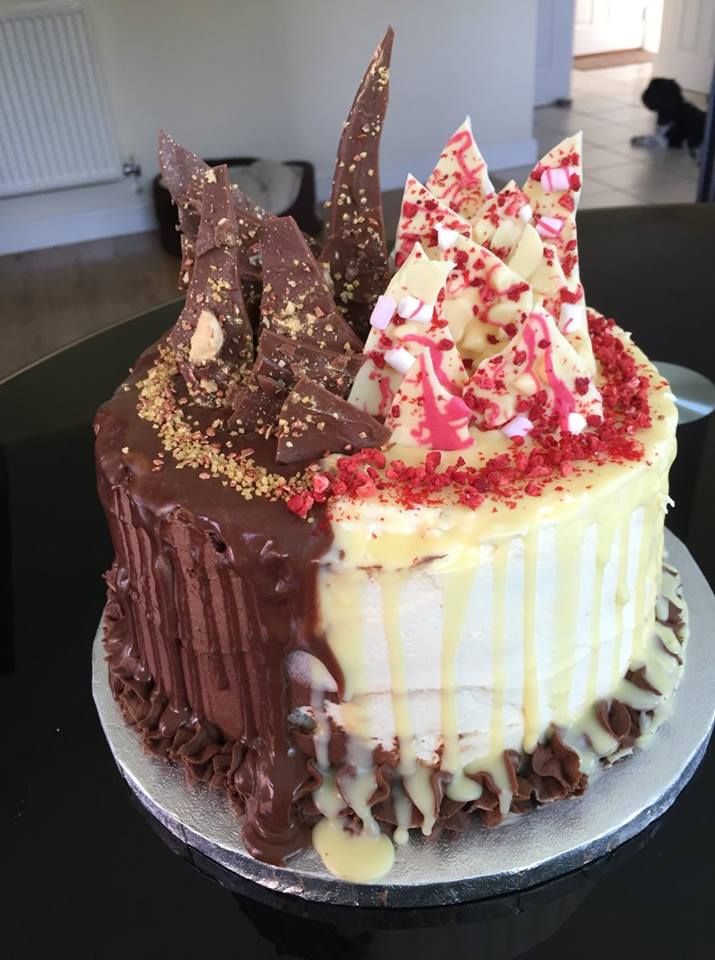 Half'n'half cake one half chocolate cake, sandwiched with chocolate