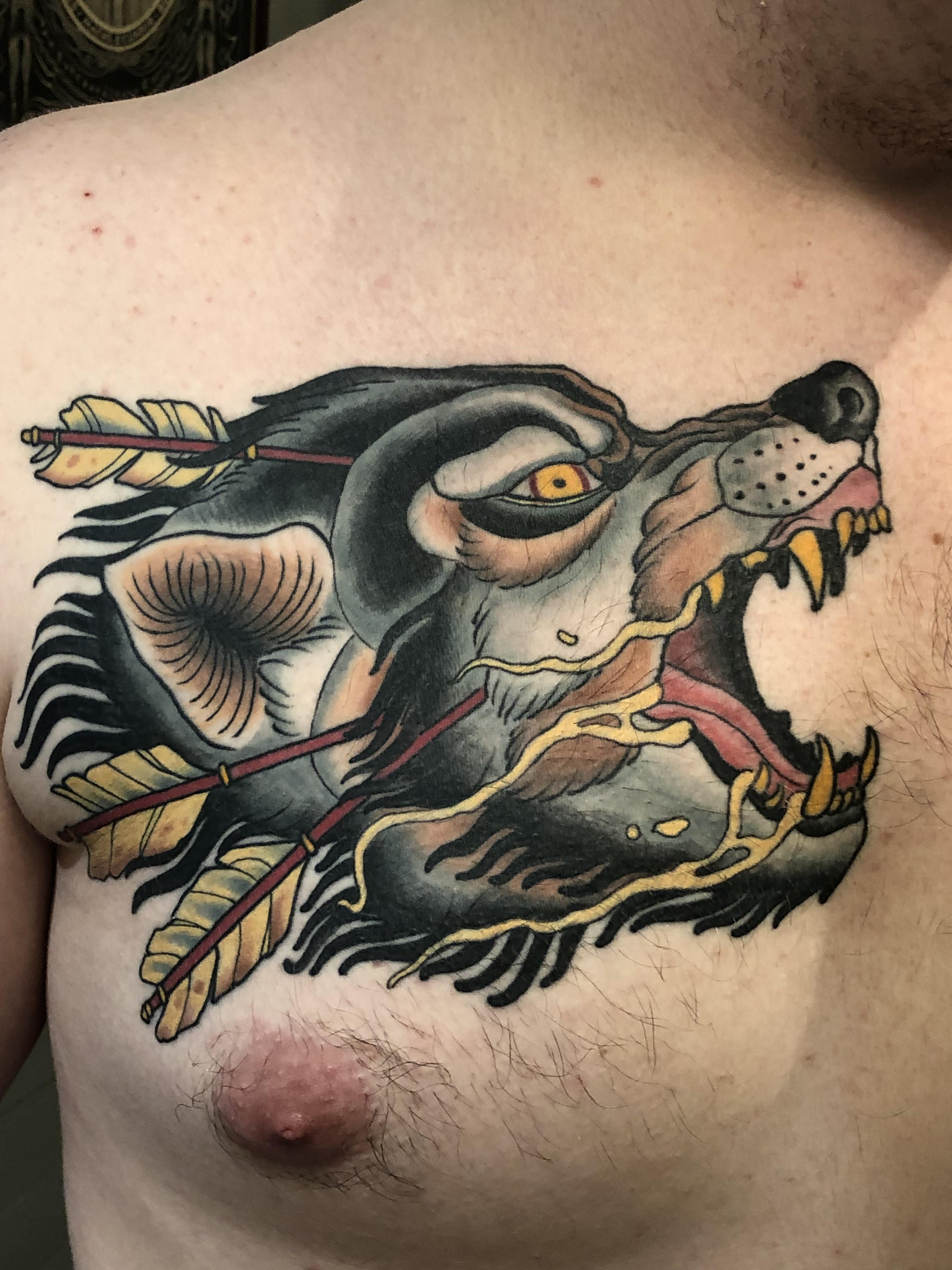 Wolf done at bright side tattoo, Copenhagen by me kest234 r/tattoo
