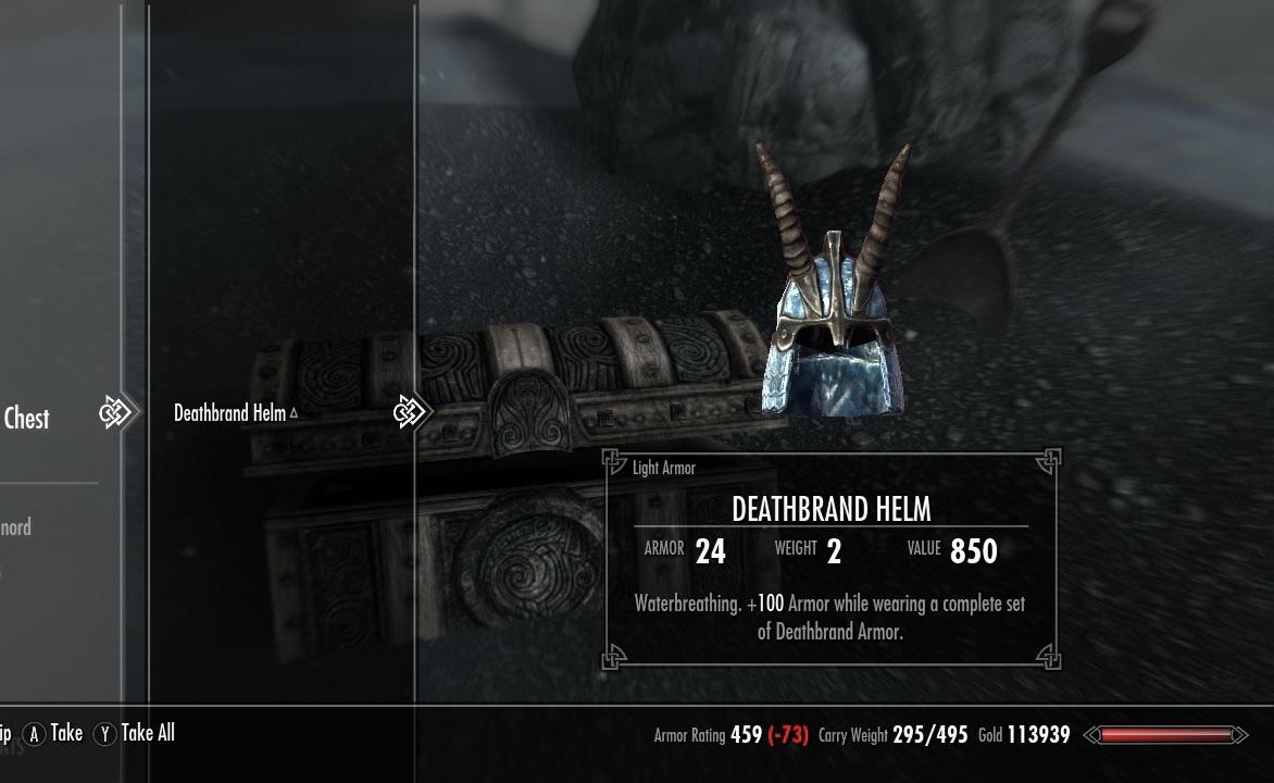 I found the Deathbrand Helmet in a chest on an island in Solstheim?? r/skyrim