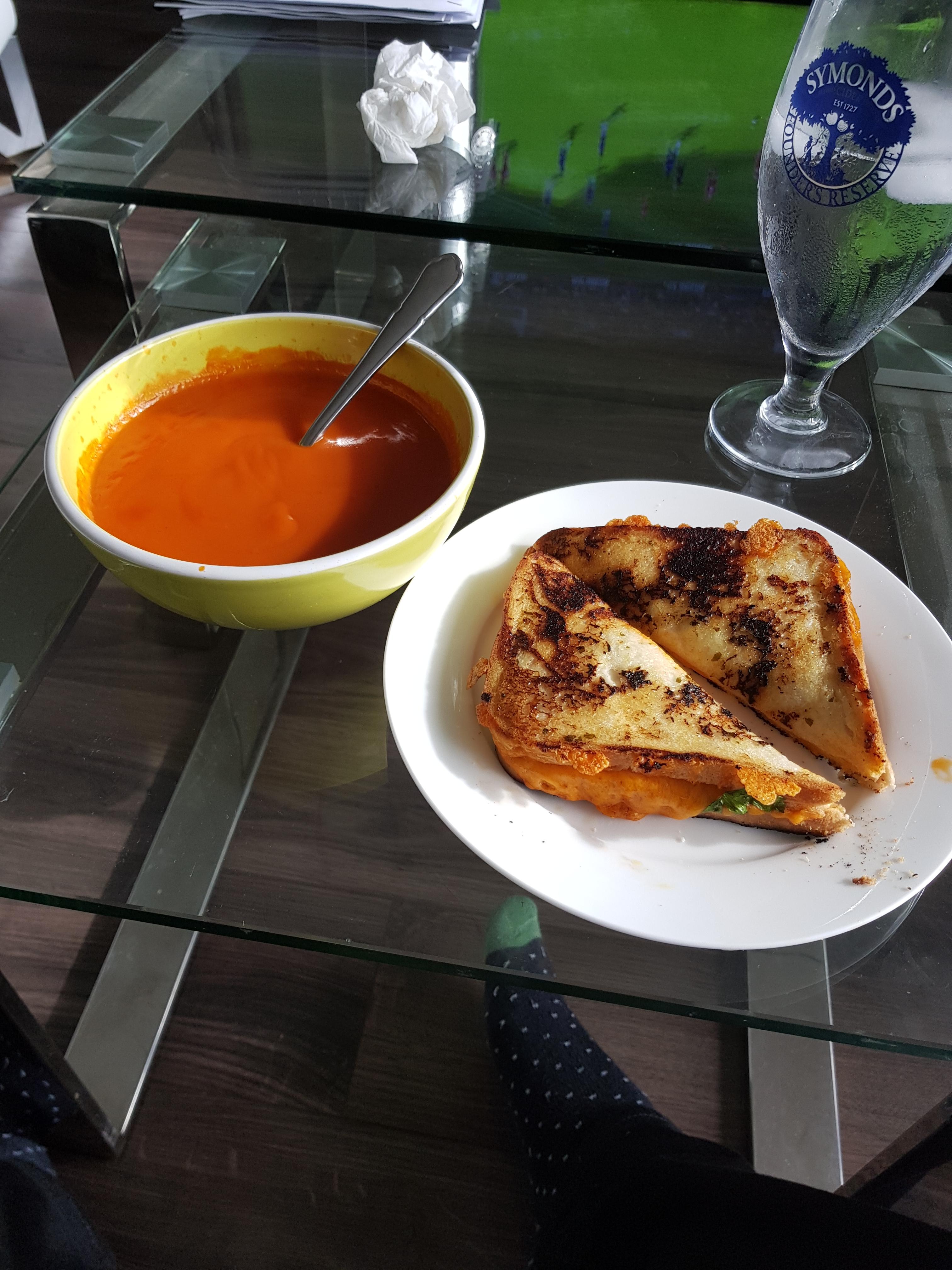 Red Leicester with parsley and tomato soup r/grilledcheese