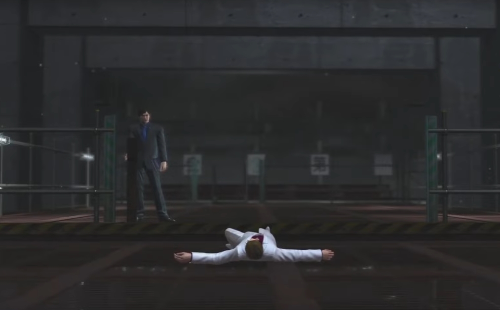 In Yakuza 4 (2010), noticed how Arai is lowering Kido down on the