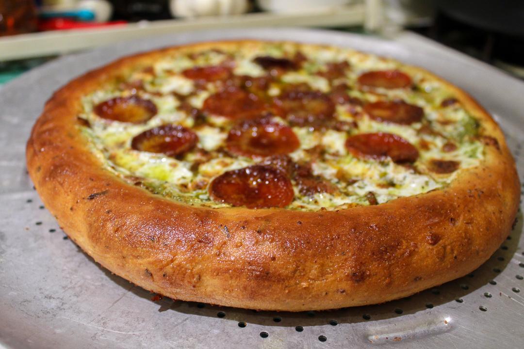 Pepperoni & Sausage Pesto Pizza r/Pizza