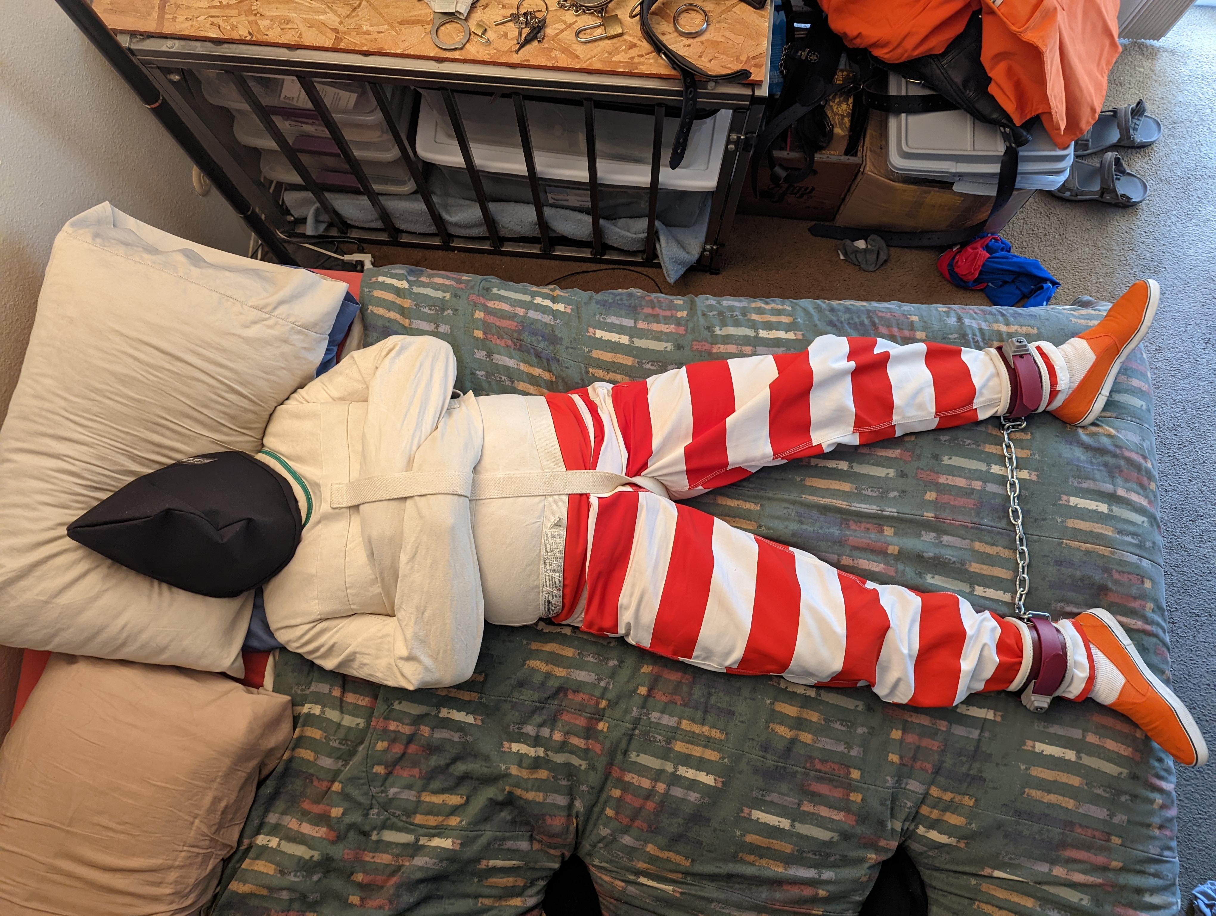 Posey straitjacket, Humane Restraints leg irons, Ripp Restraints