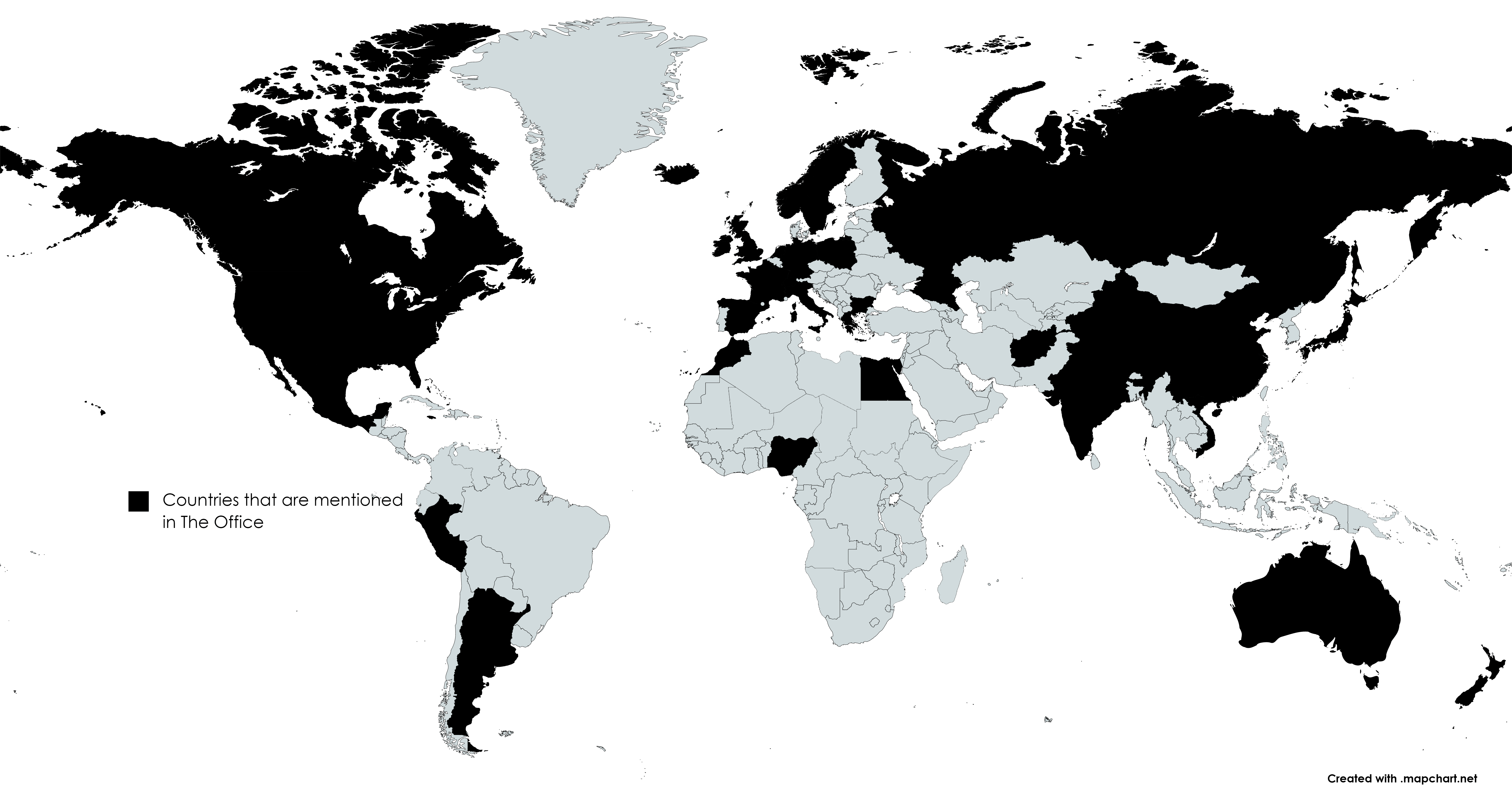 Countries that are mentioned in The Office (US) MapPorn