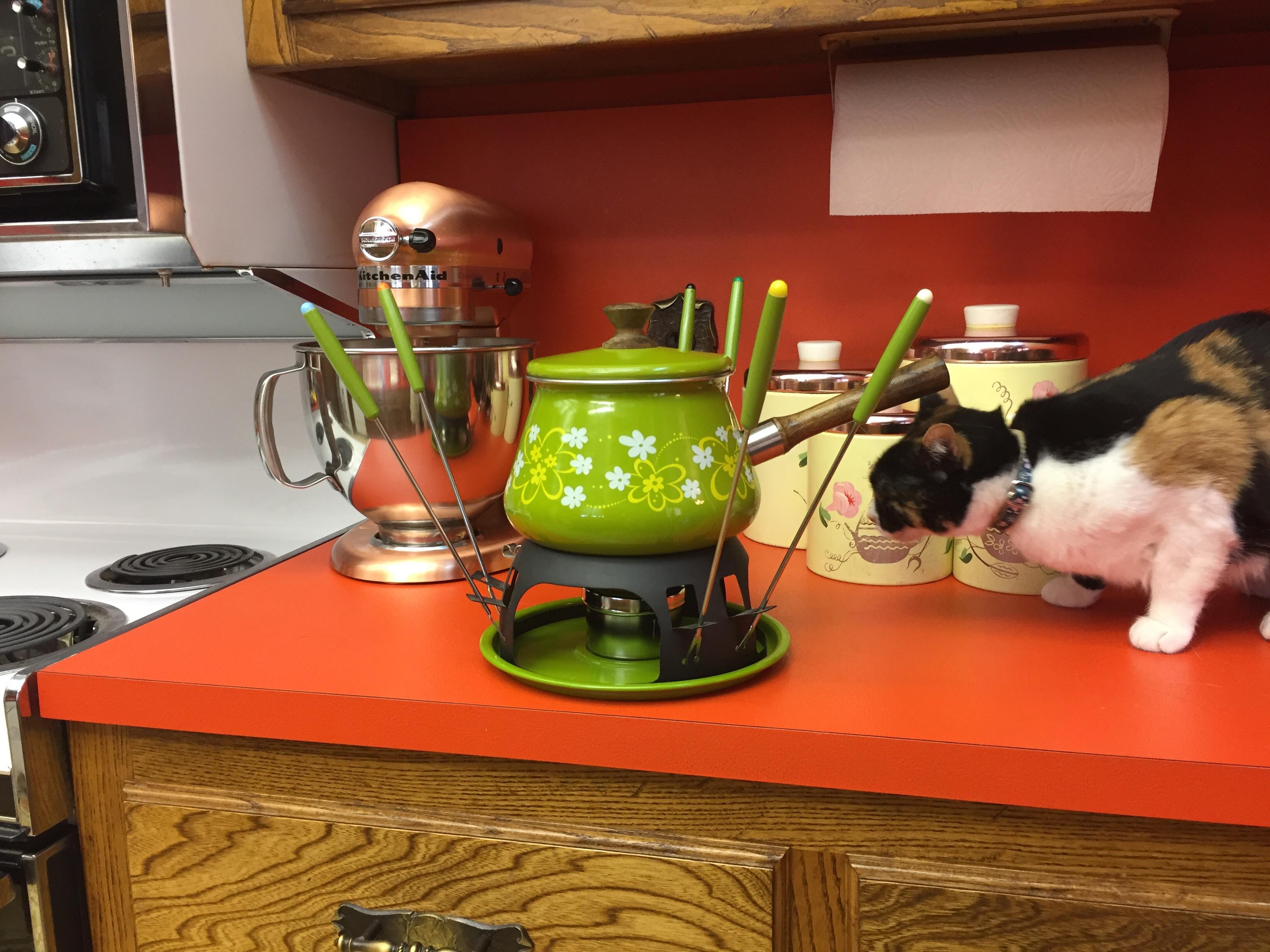 Excited to host my first fondue party with my vintage fondue pot! r