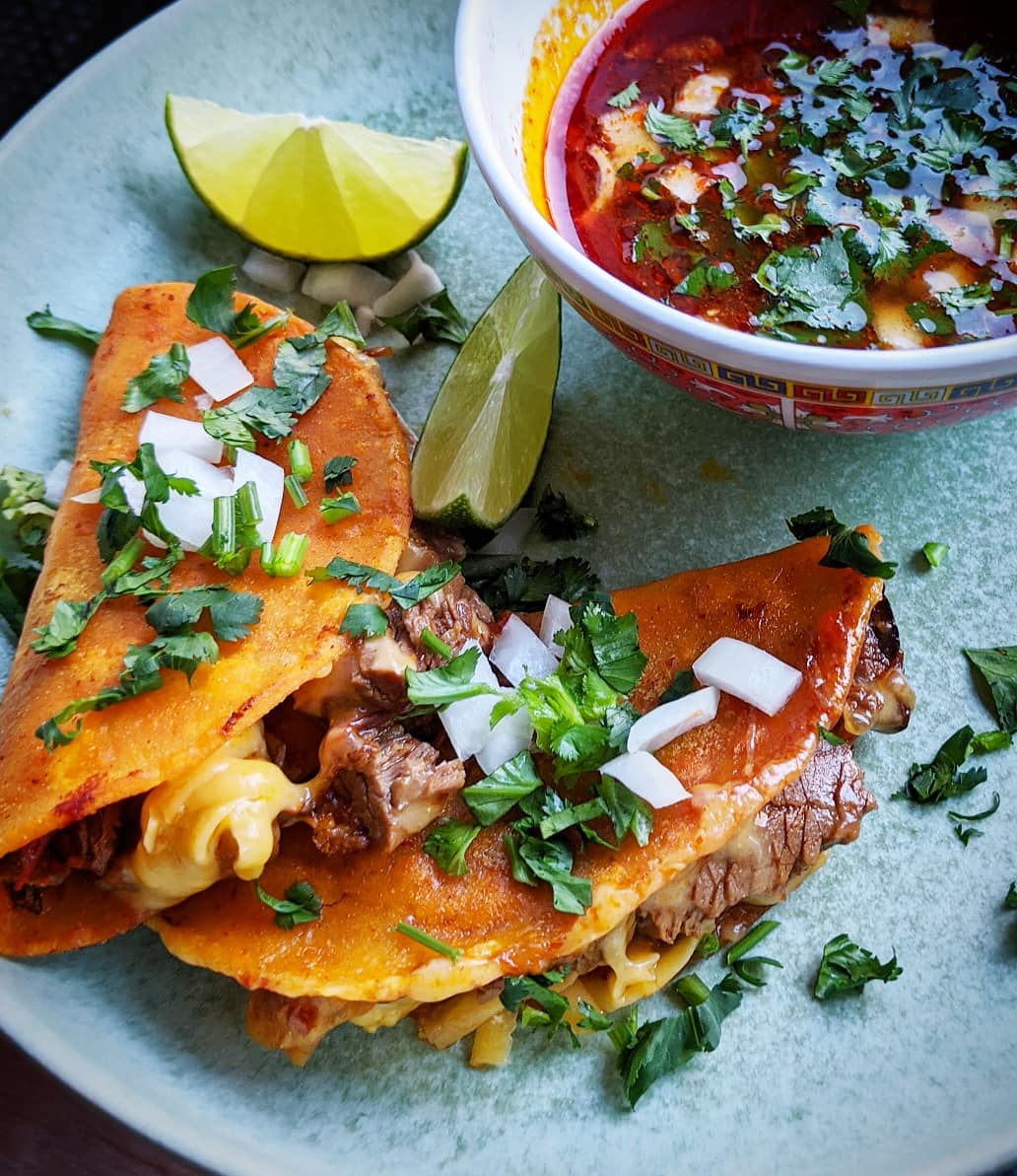 First attempt at Birria tacos. Used brisket because it's what I had on