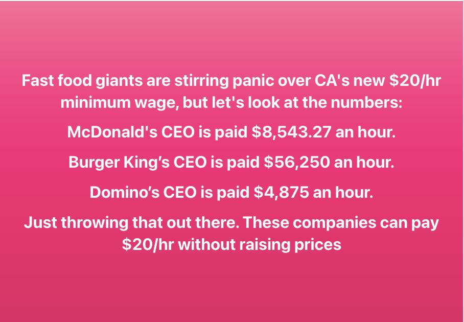 These Fast Food Companies Whining About 20 An Hour In California Can