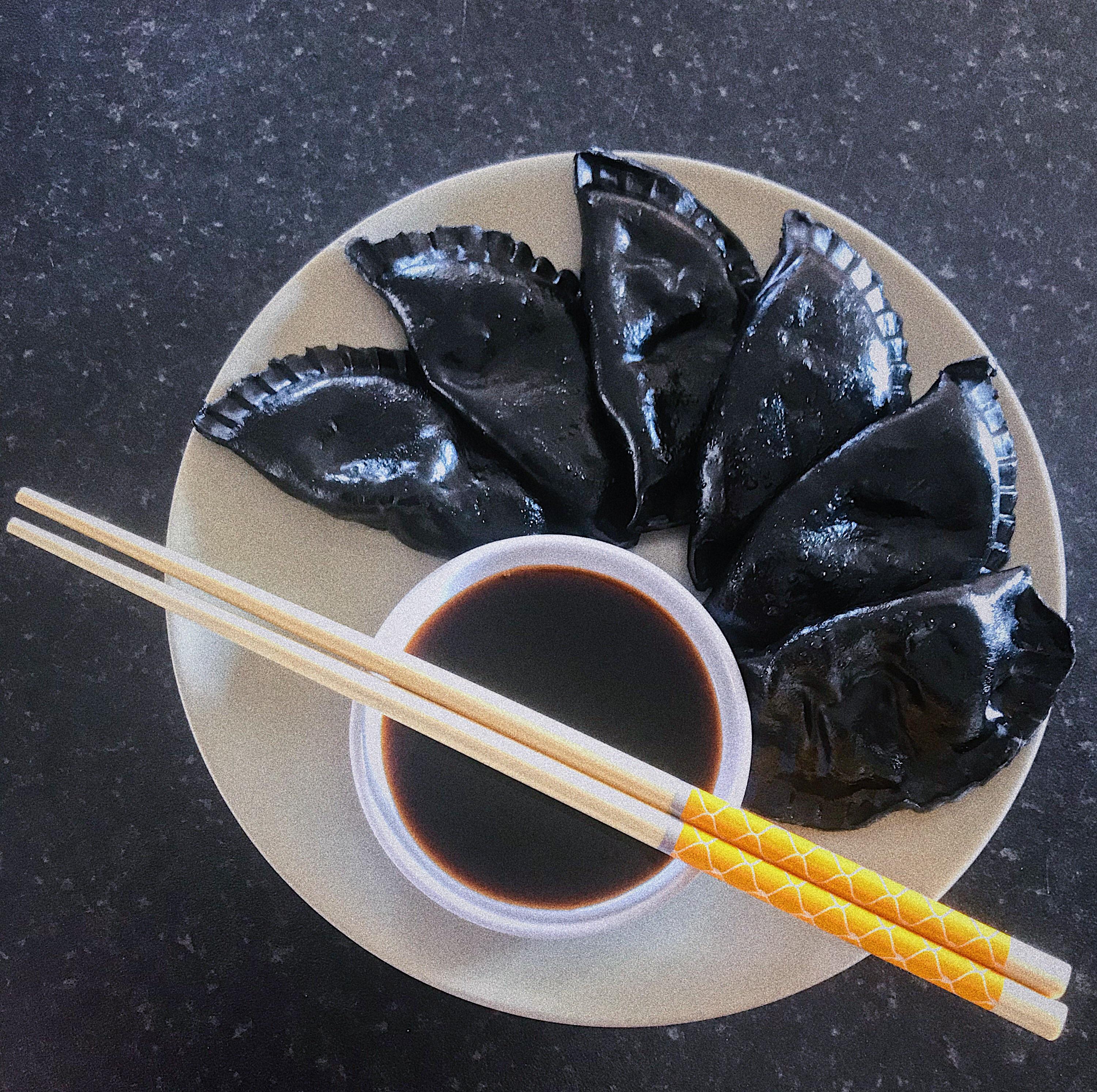 Super spicy kimchi & tofu dumplings (made them black for dramatic
