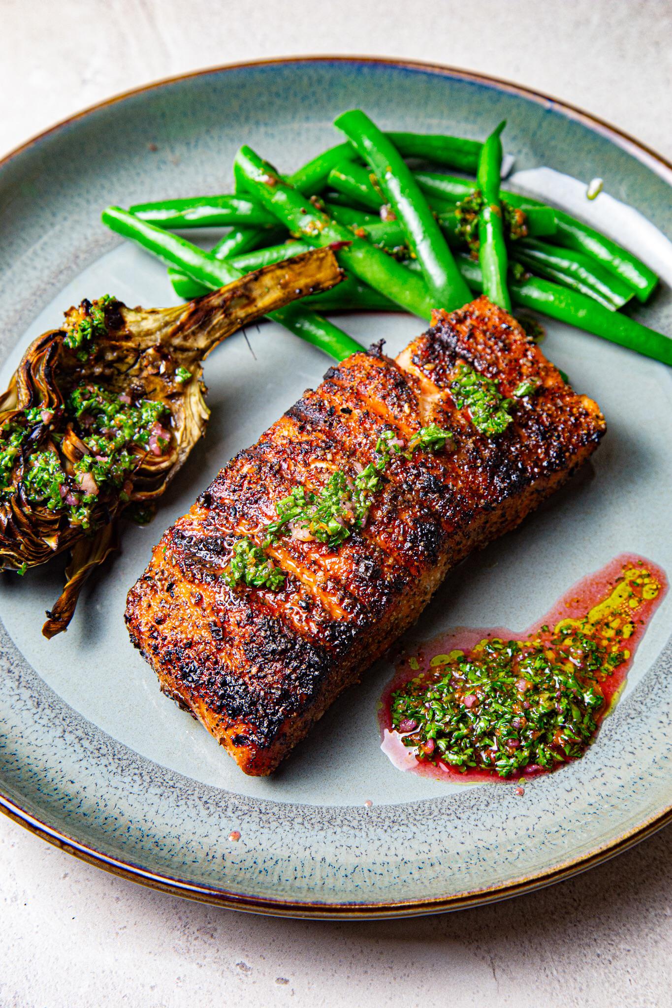 [Homemade] Wild Caught Salmon Grilled Over Charcoal r/food