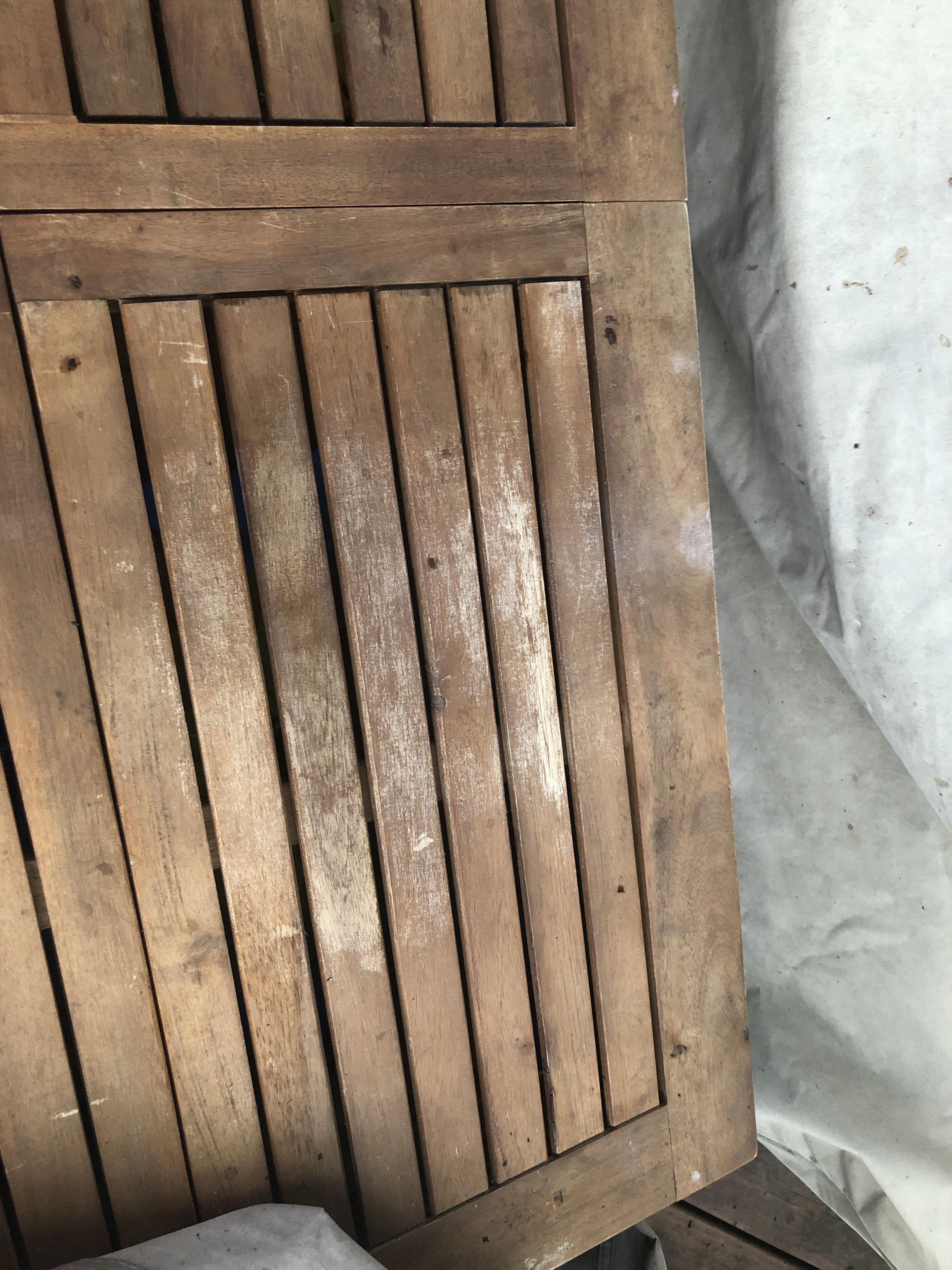 Eucalyptus furniture stain wearing off. I tried sanding the underside