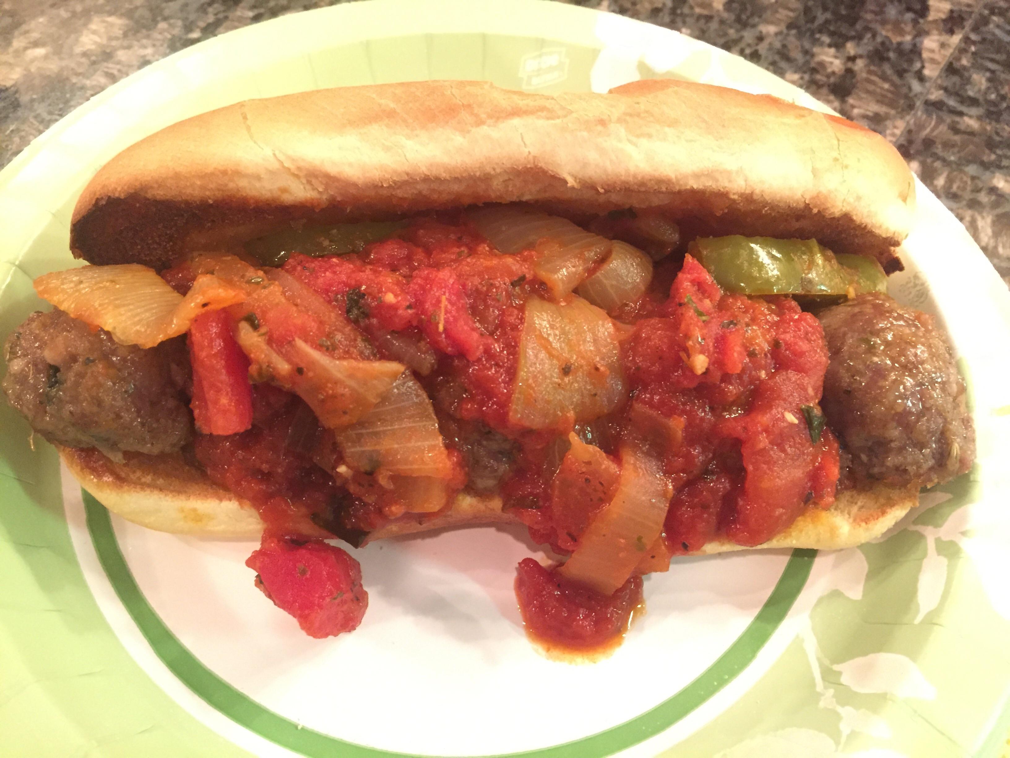 [Homemade] Italian Sausage Meatball Poboy on Garlic Bread r/food