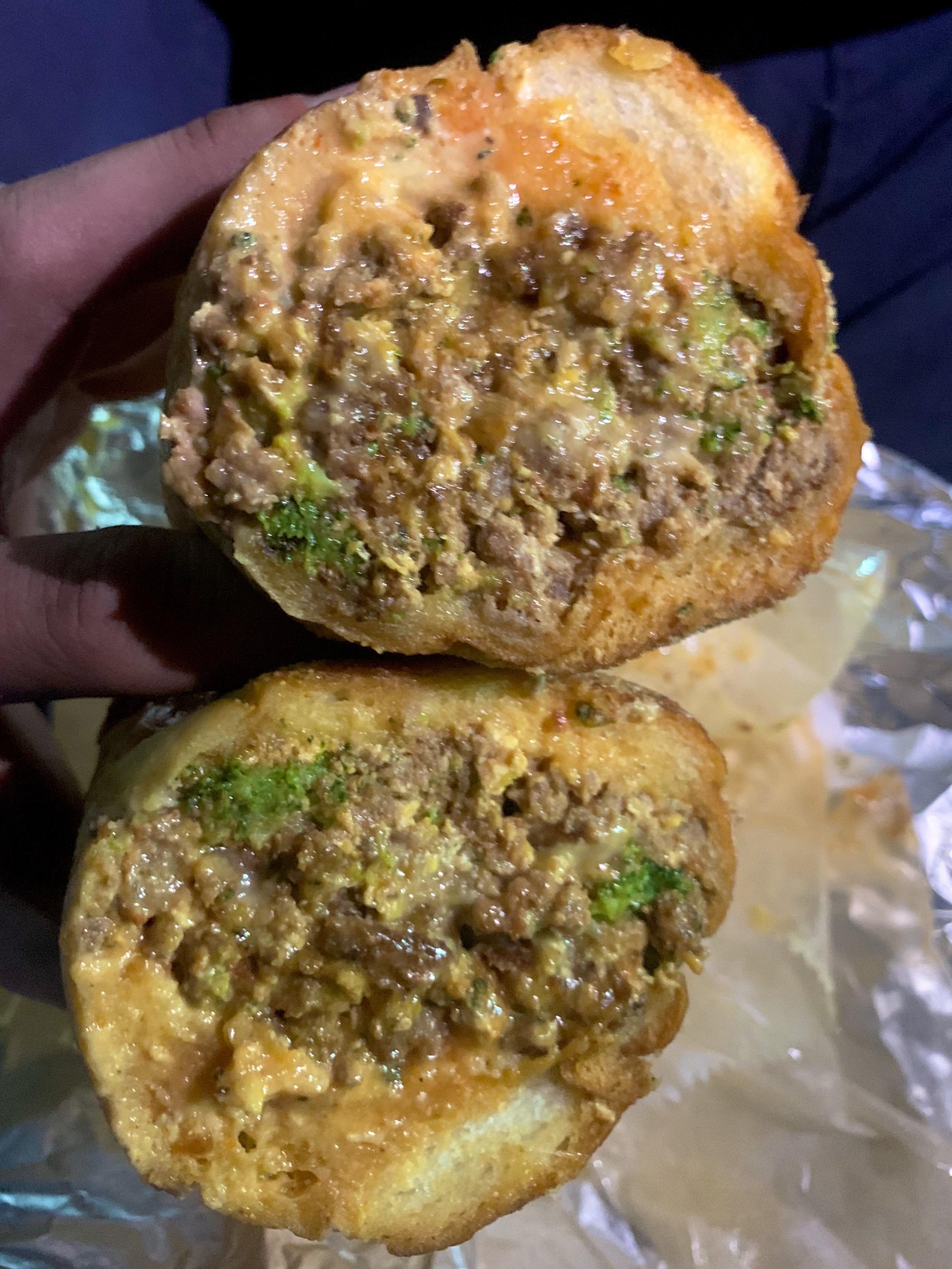 Chop cheese with 2 quarter pound patties, Munster cheese, 2 eggs