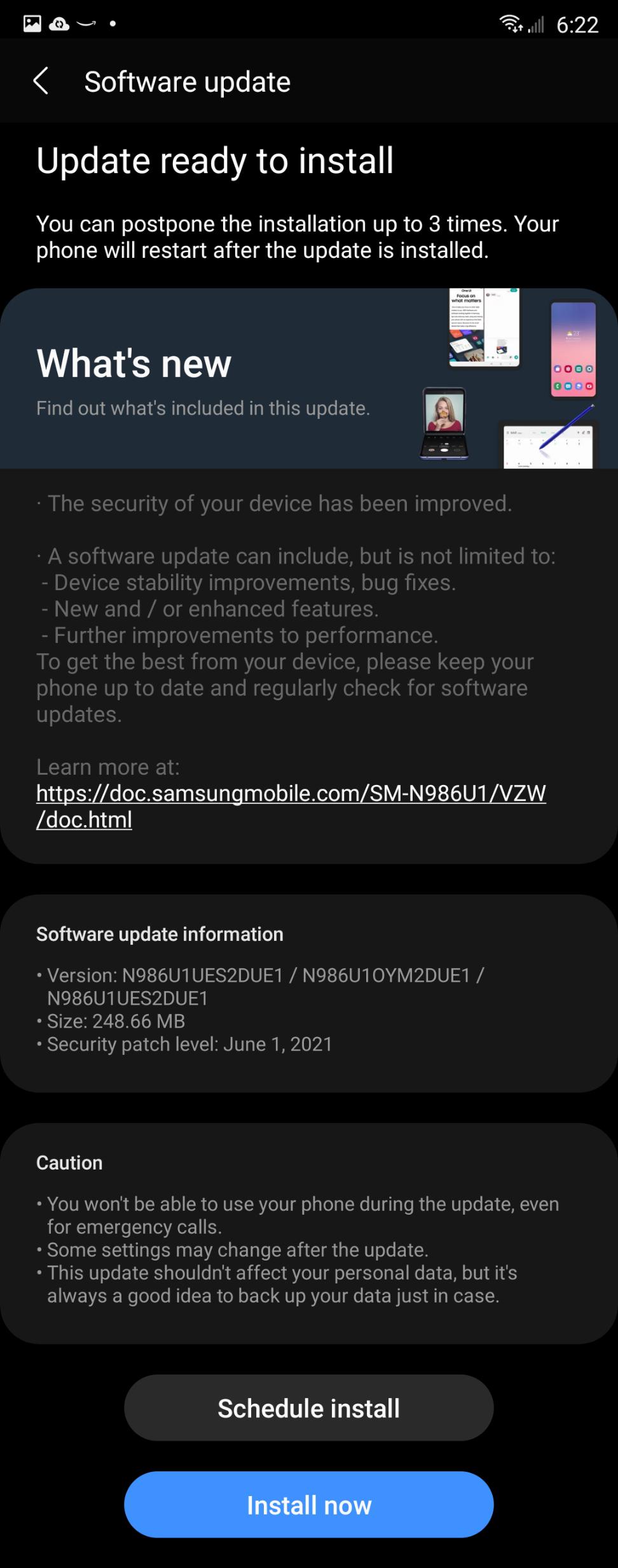 Got the latest update this morning for Note20 Ultra 5G unlocked on VZW