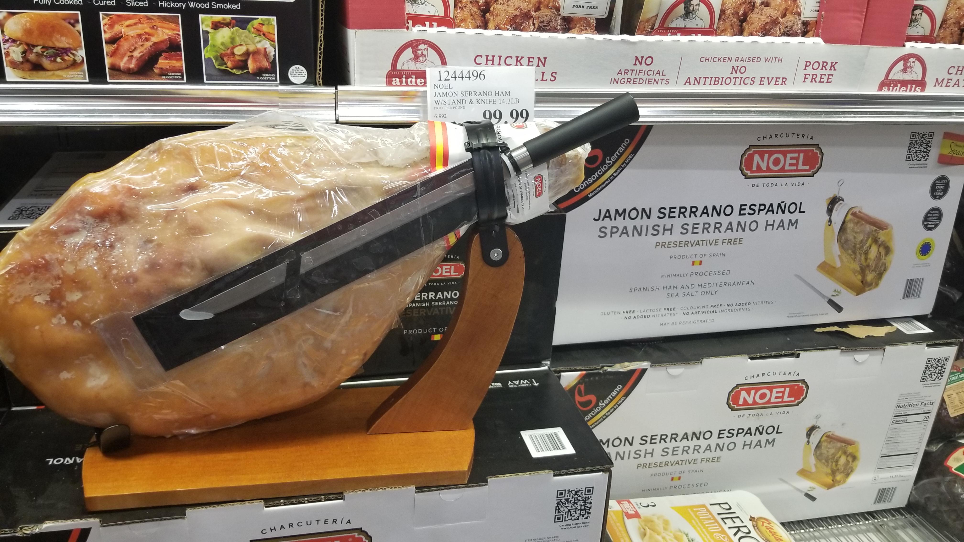 Jamón Serrano ham w/knife and stand, 99.99, Tigard, OR. Is this a hard
