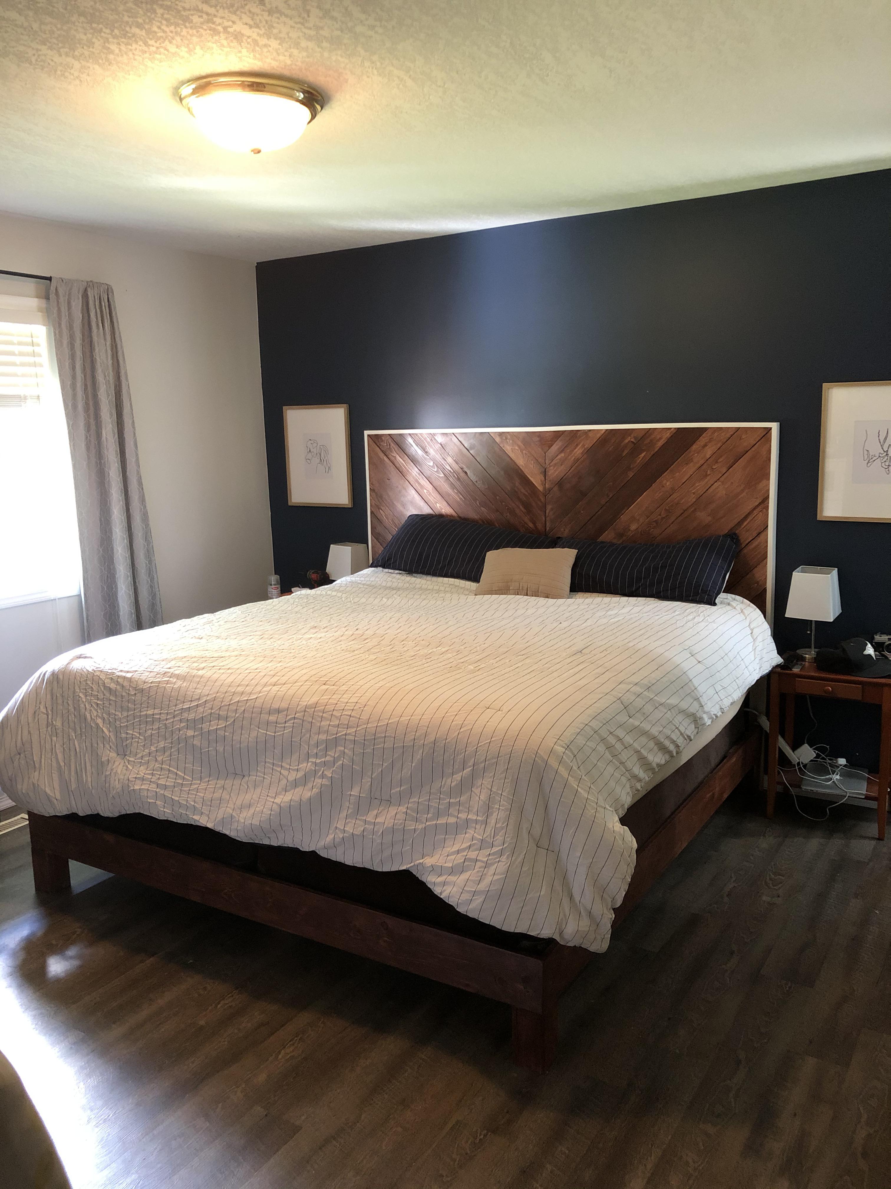 Finished this king size bed with chevron headboard. Sooo proud of it