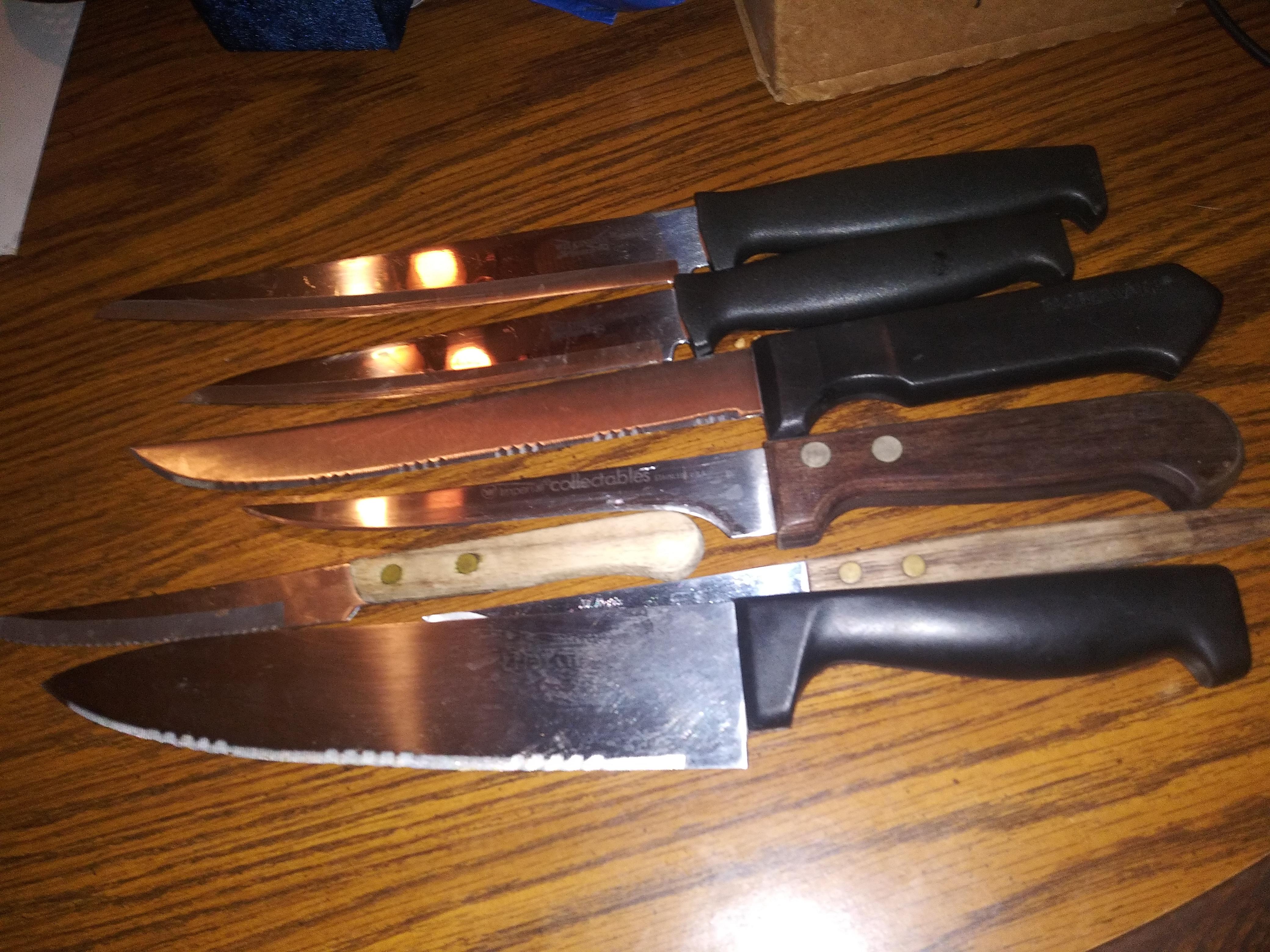 some really sharp knives i found in a goodwill dumpster. a bit