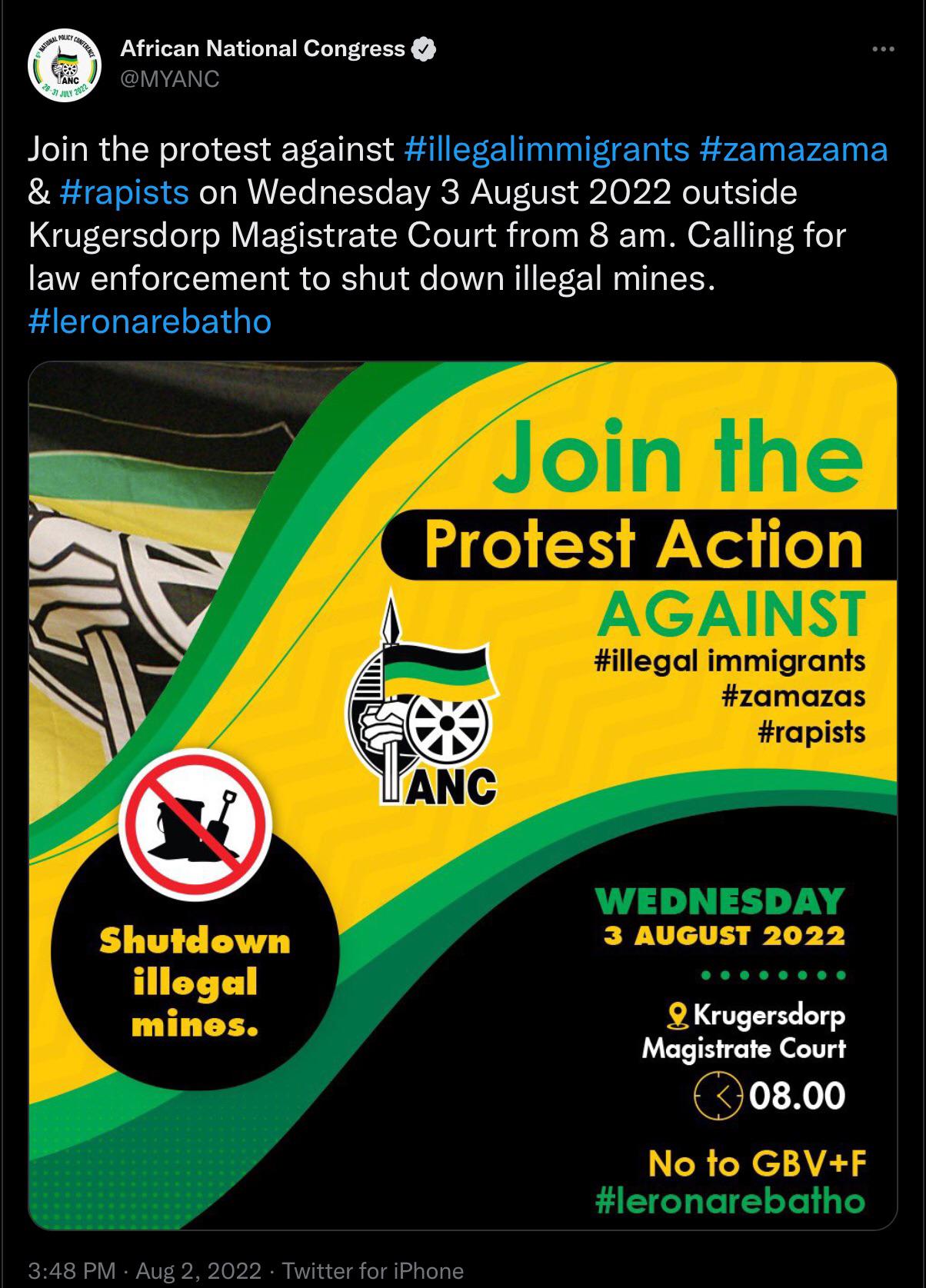 South African government organises a protest against problems they