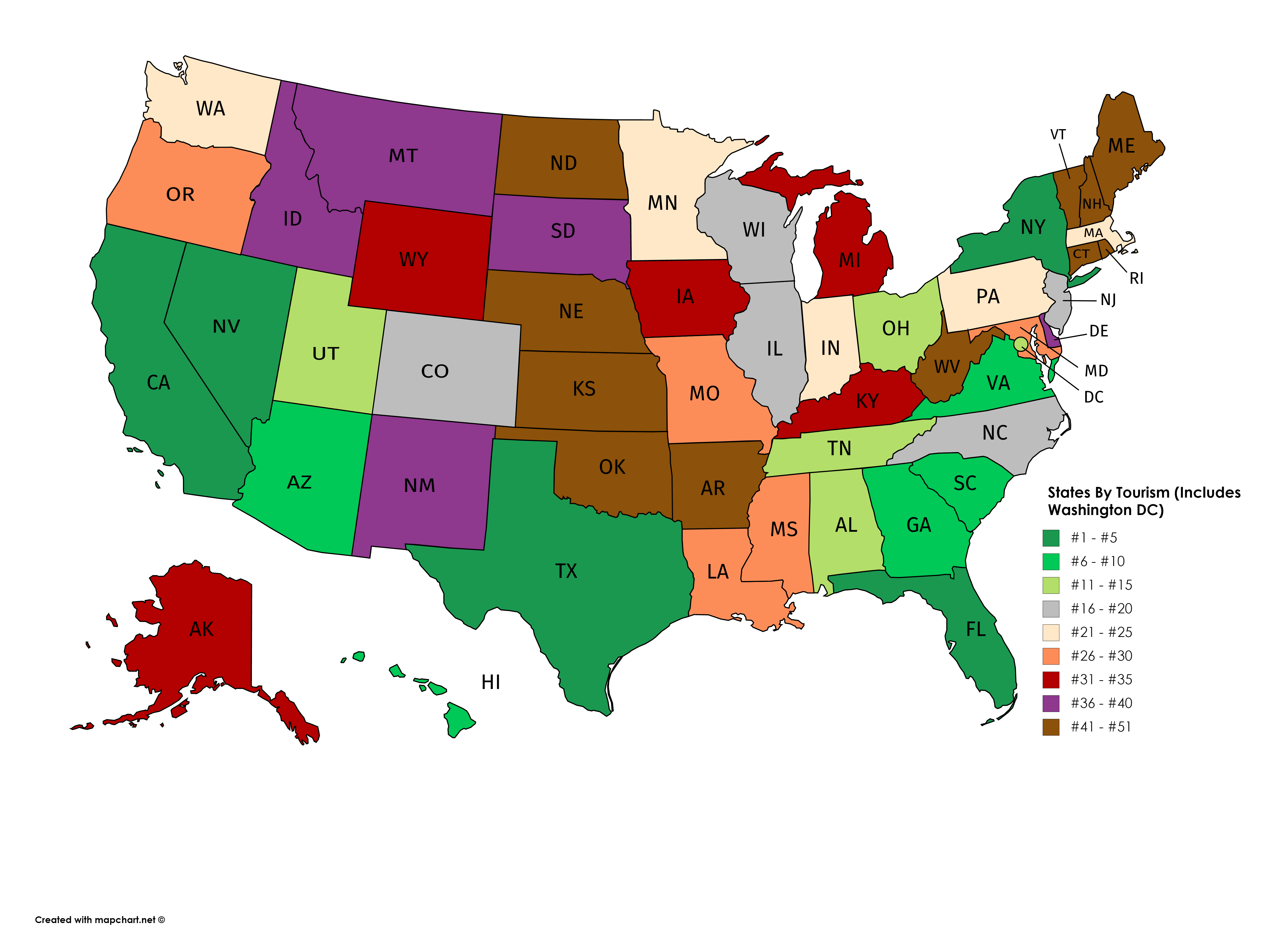 US States by Tourism (Original Map, Source Business Insider) r/MapPorn