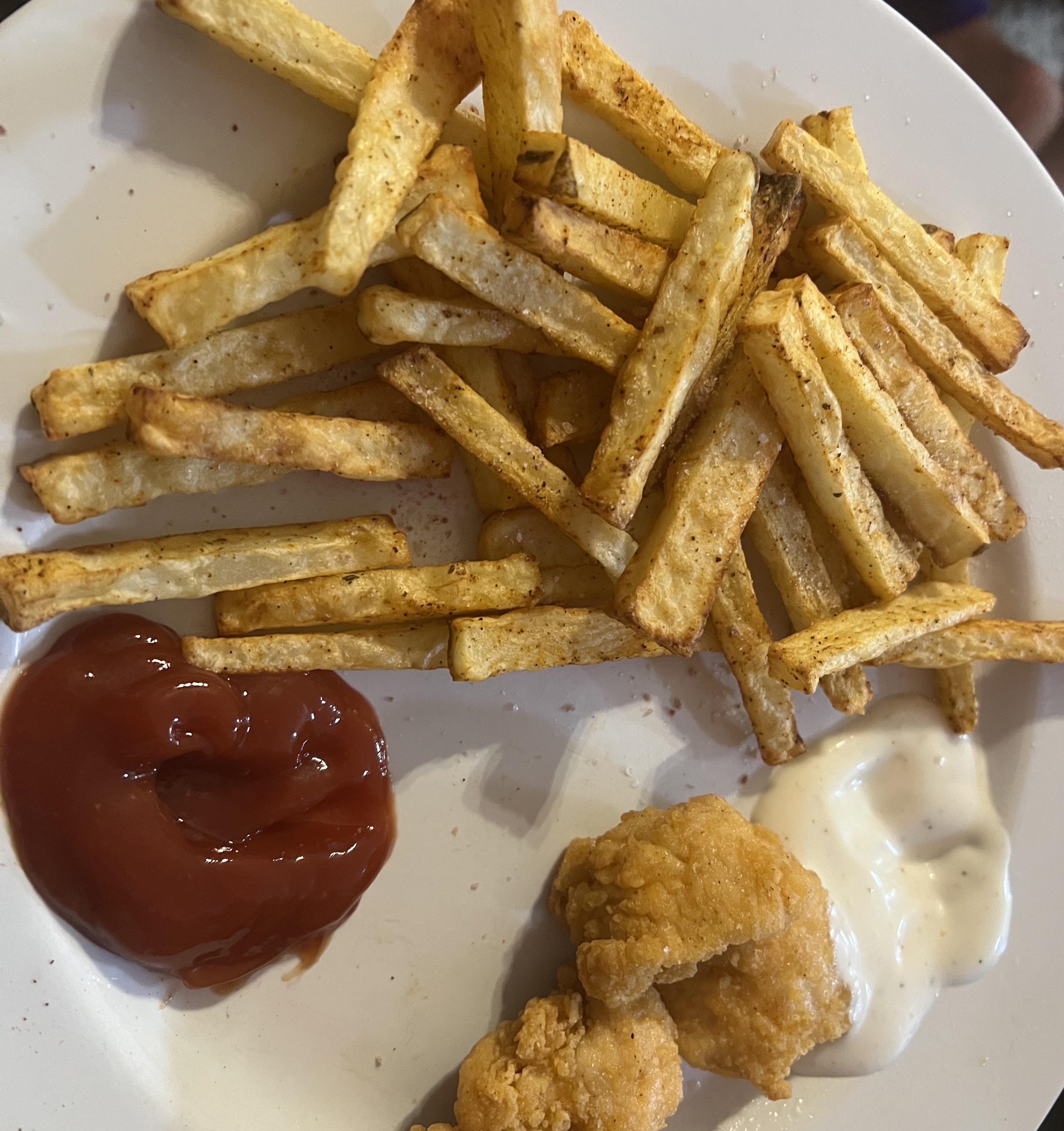 I made my own french fries! This is 200 calories of fries. I cut up some potatoes, sprayed them