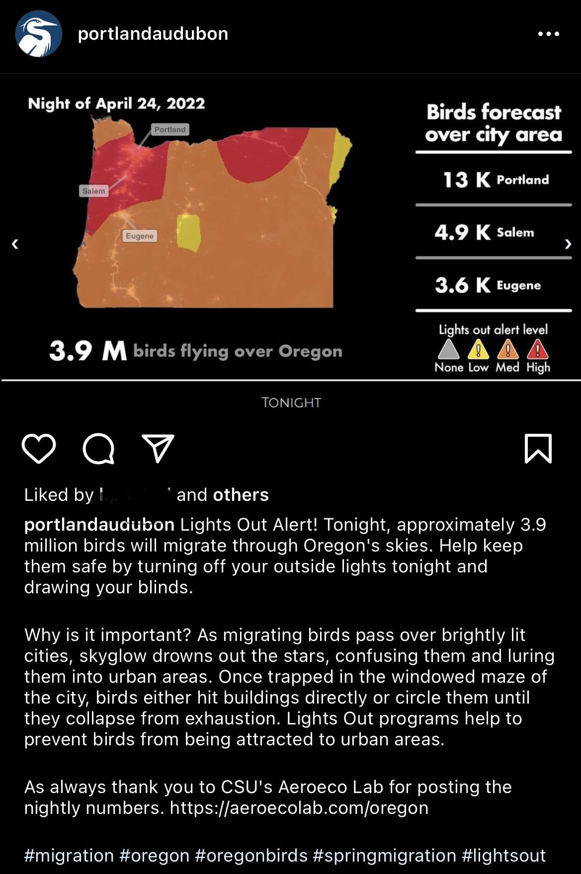 Lights out tonight! Going to leave my porch lights off. Posted by the Audubon Society. r/Portland