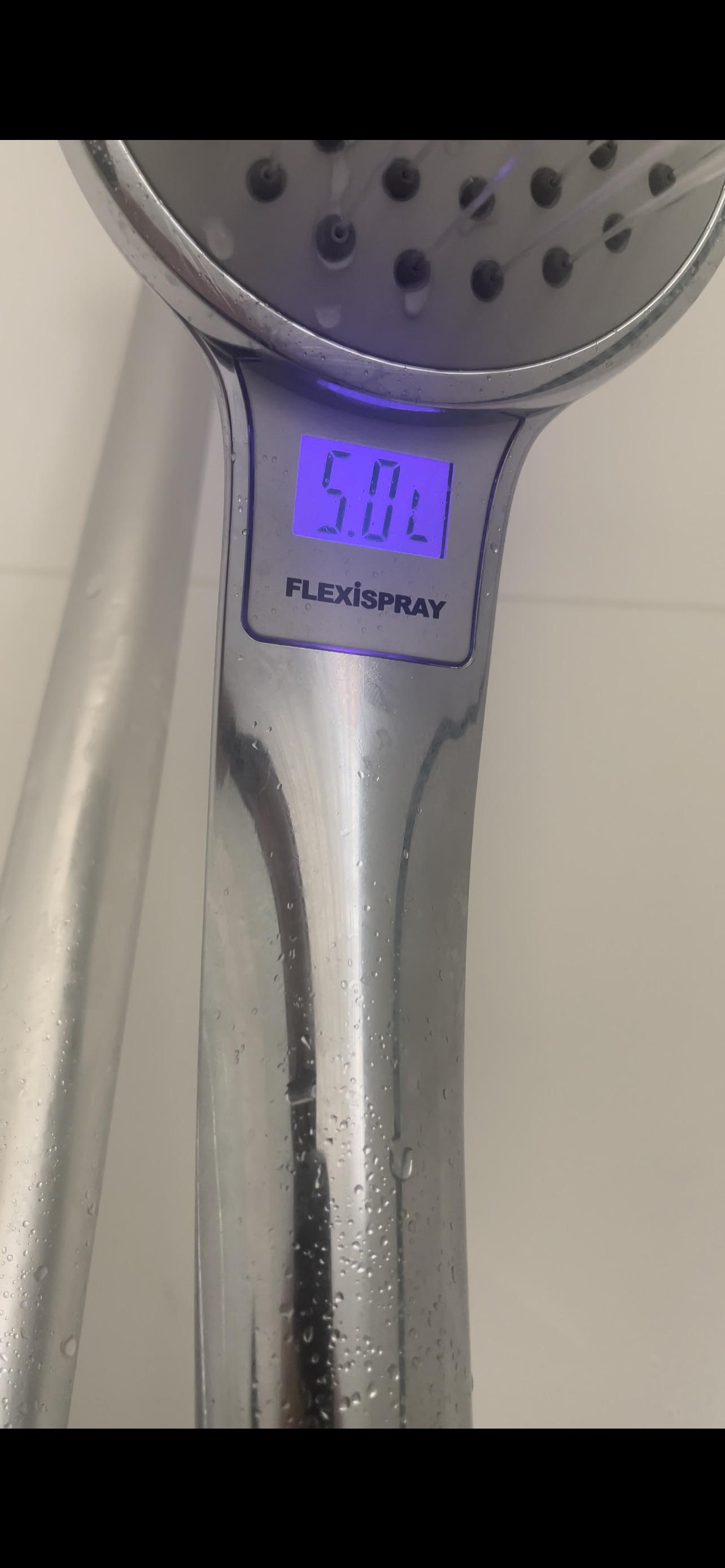 Shower head in new house measures water consumption (and water