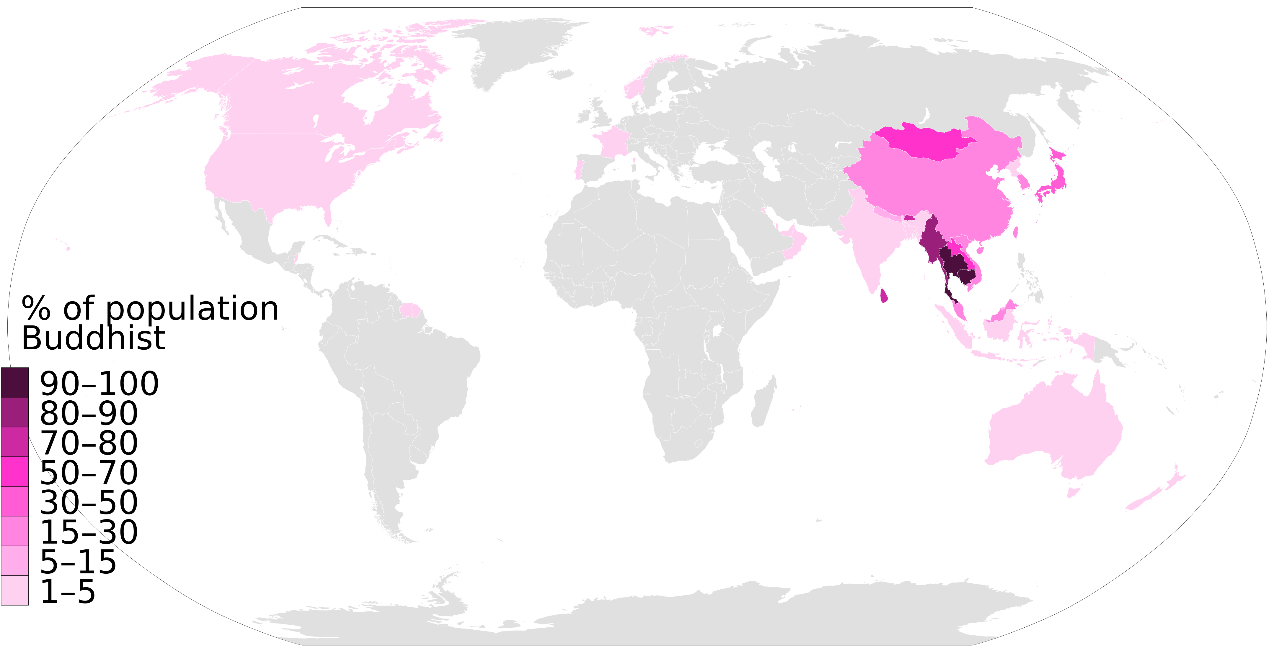 Countries with significant Buddhist population (more than 0.5) r/MapPorn