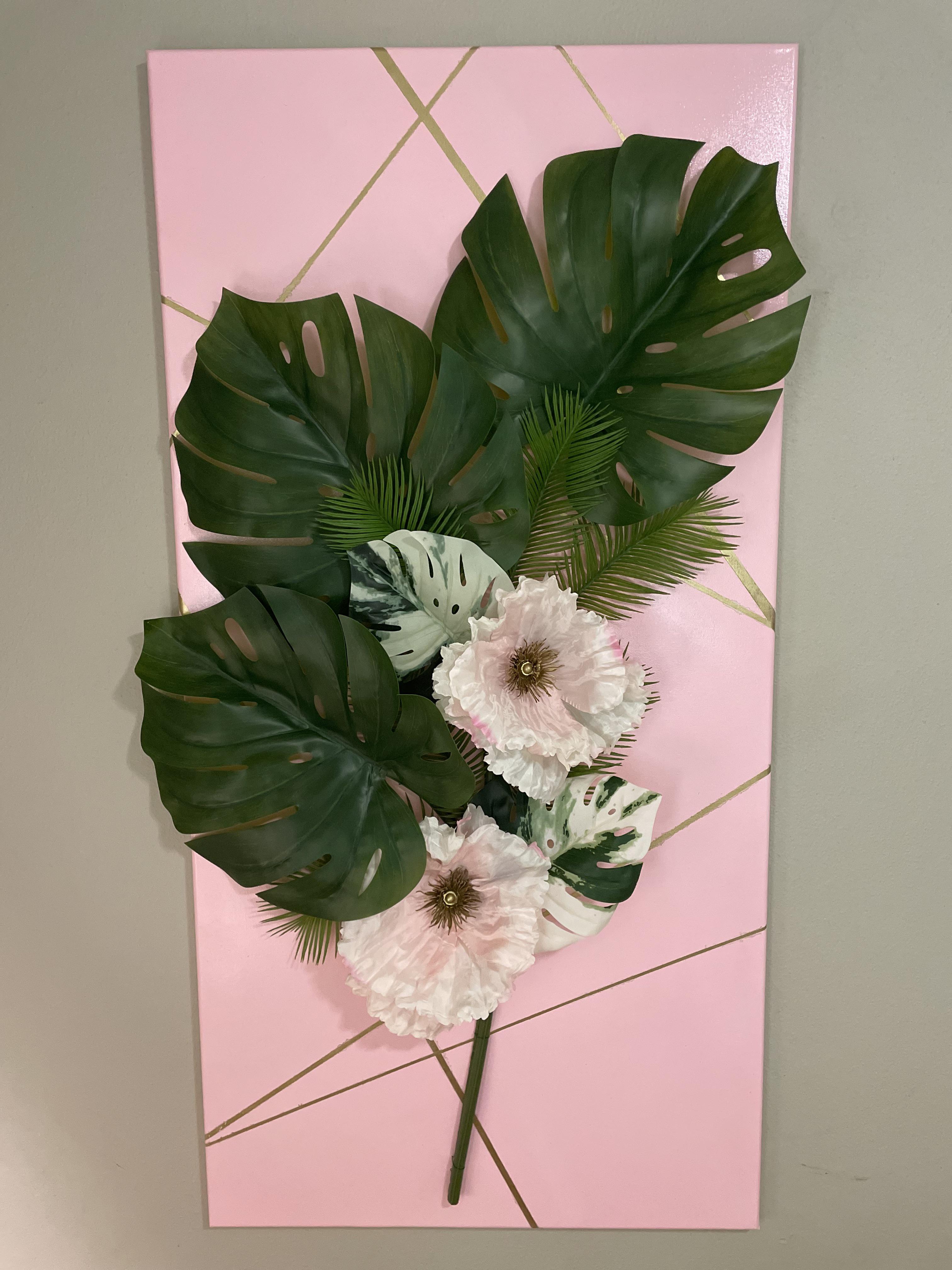 Faux botanical wall art on spray painted canvas that I did. r/crafts
