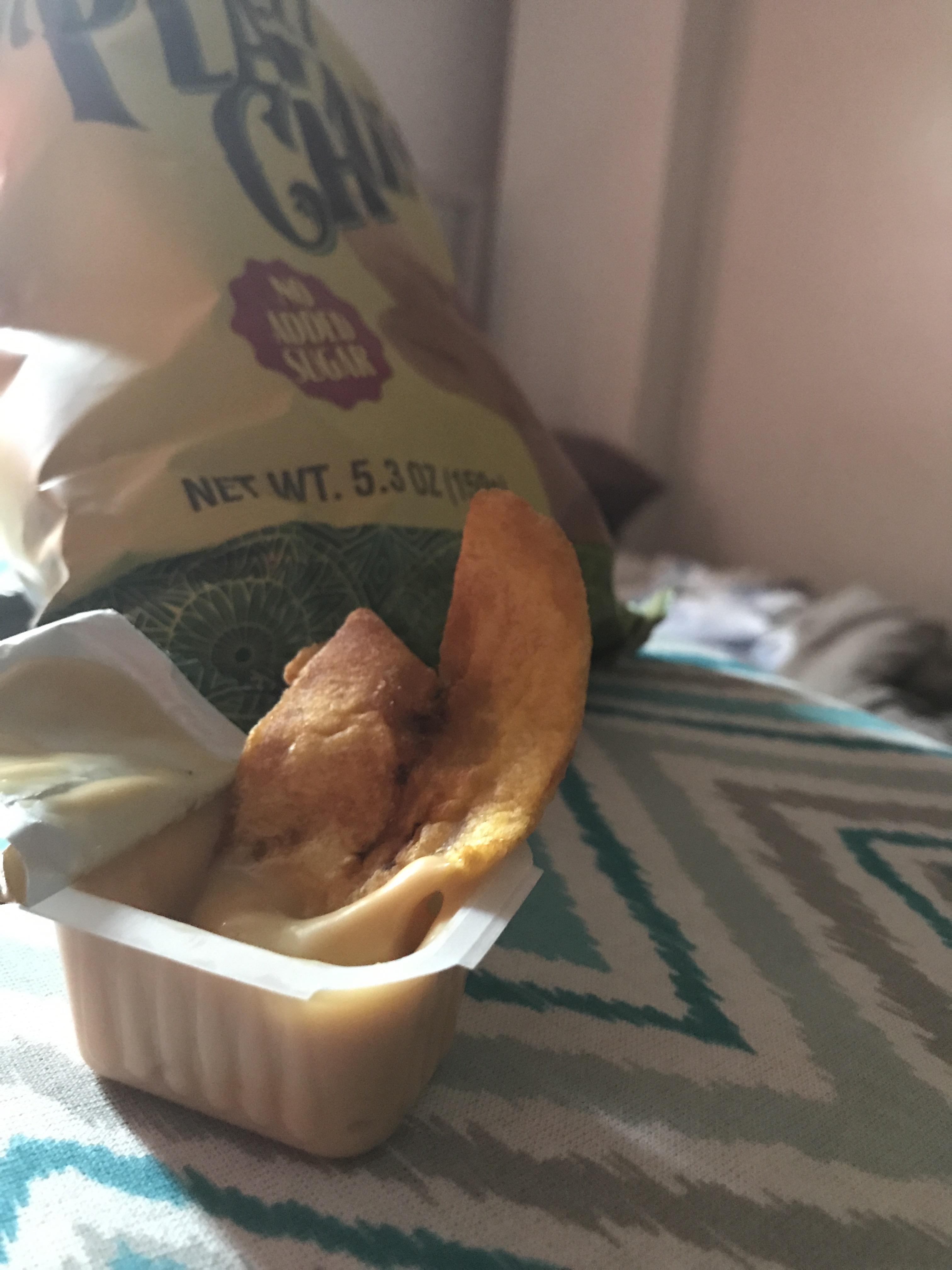 Plantain chips and Wendy's honey mustard r/shittyfoodporn