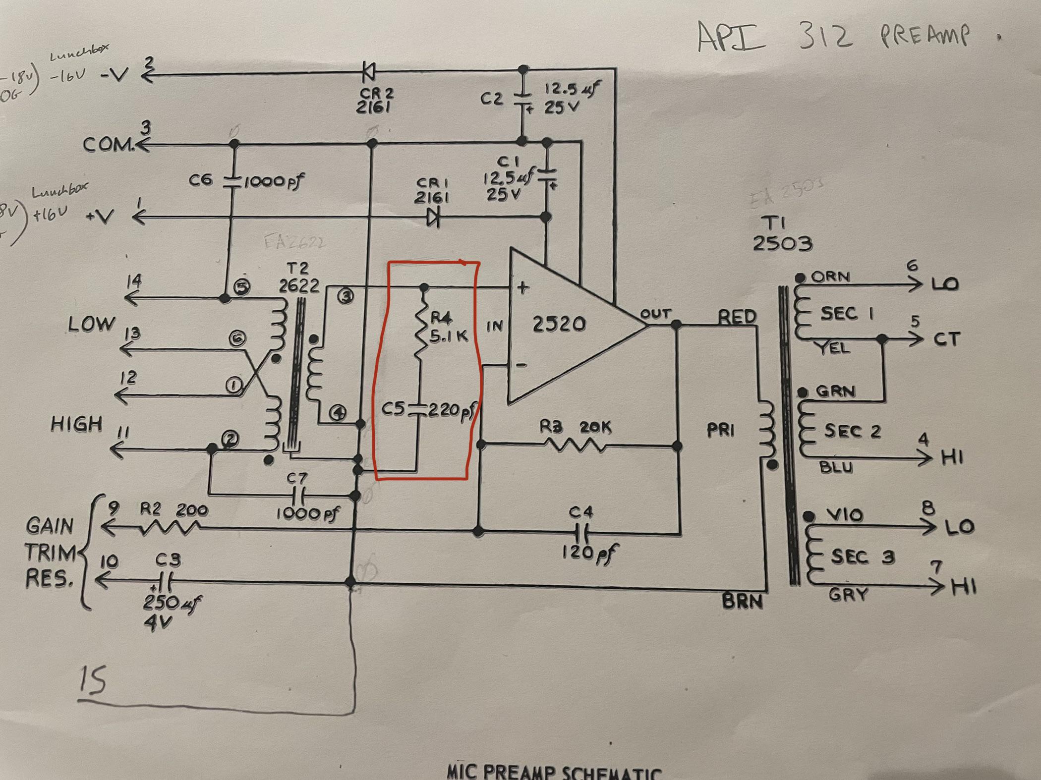What is the purpose of the resistor and capacitor between the non