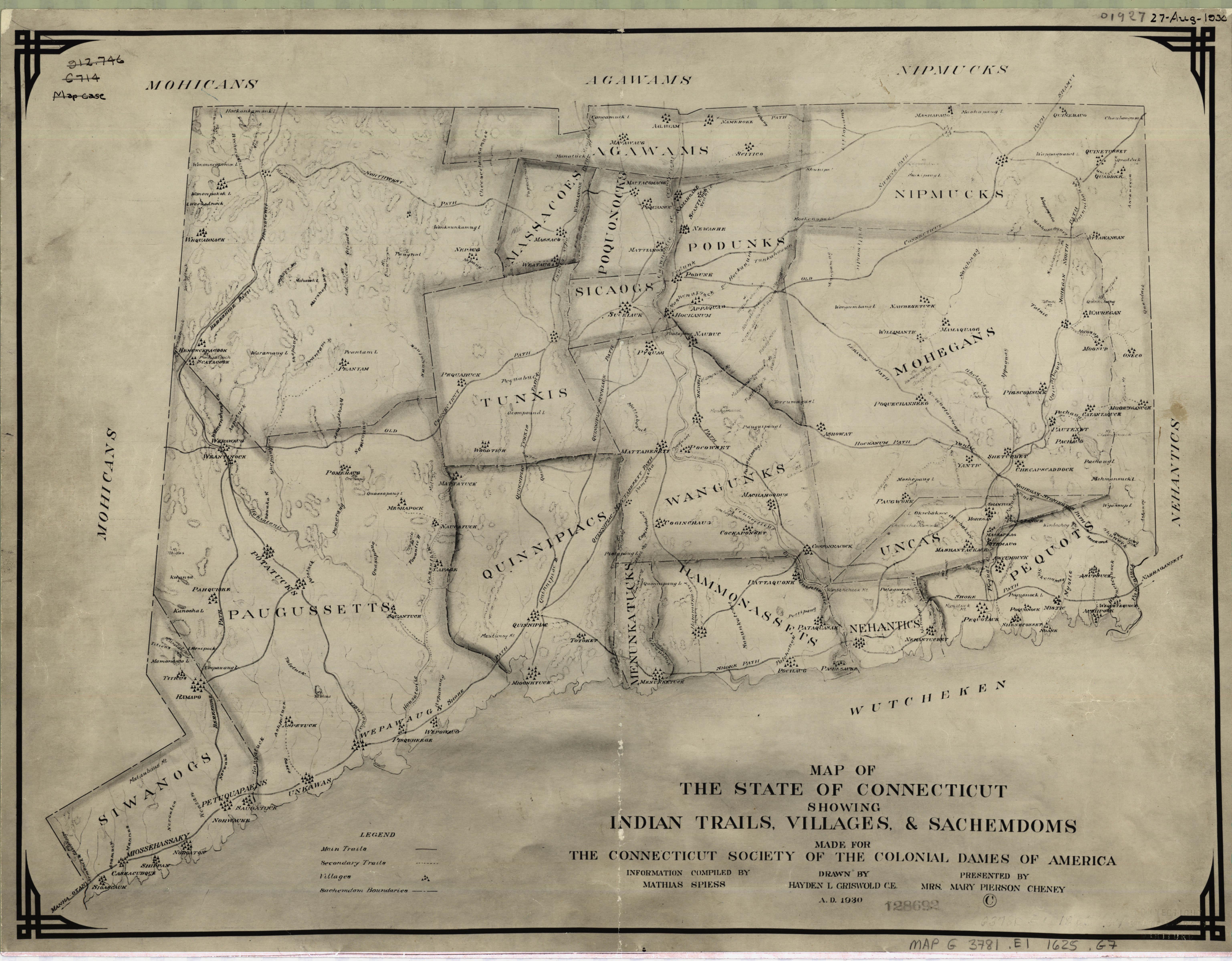 Map of Connecticut showing Indian trails and villages r/MapPorn