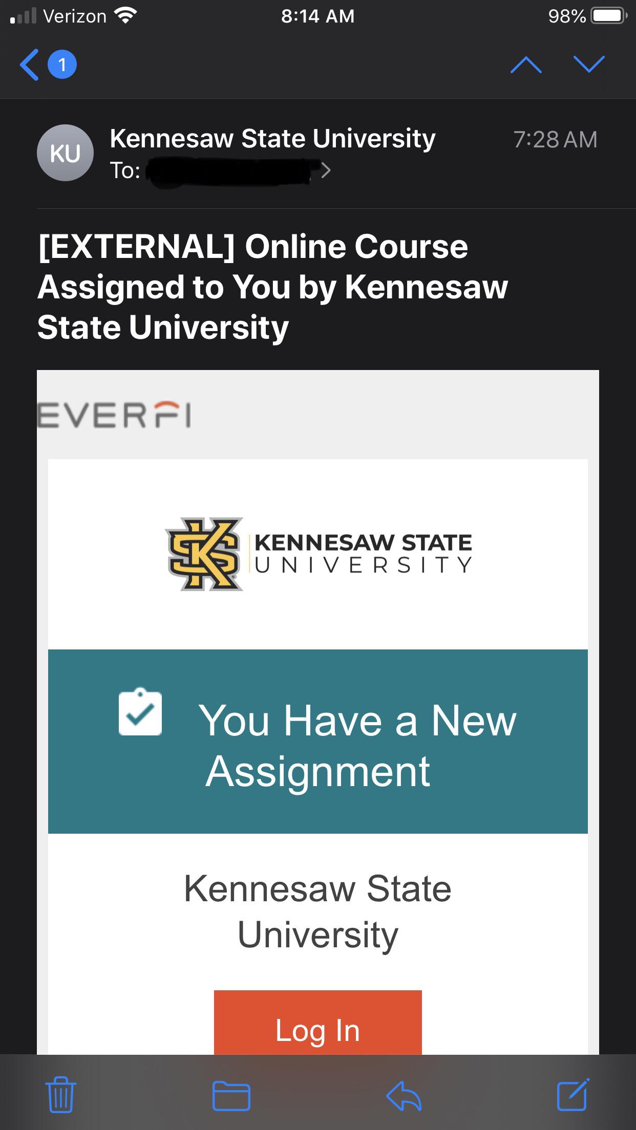 Did anyone else receive this? Supposedly if the course isn’t completed