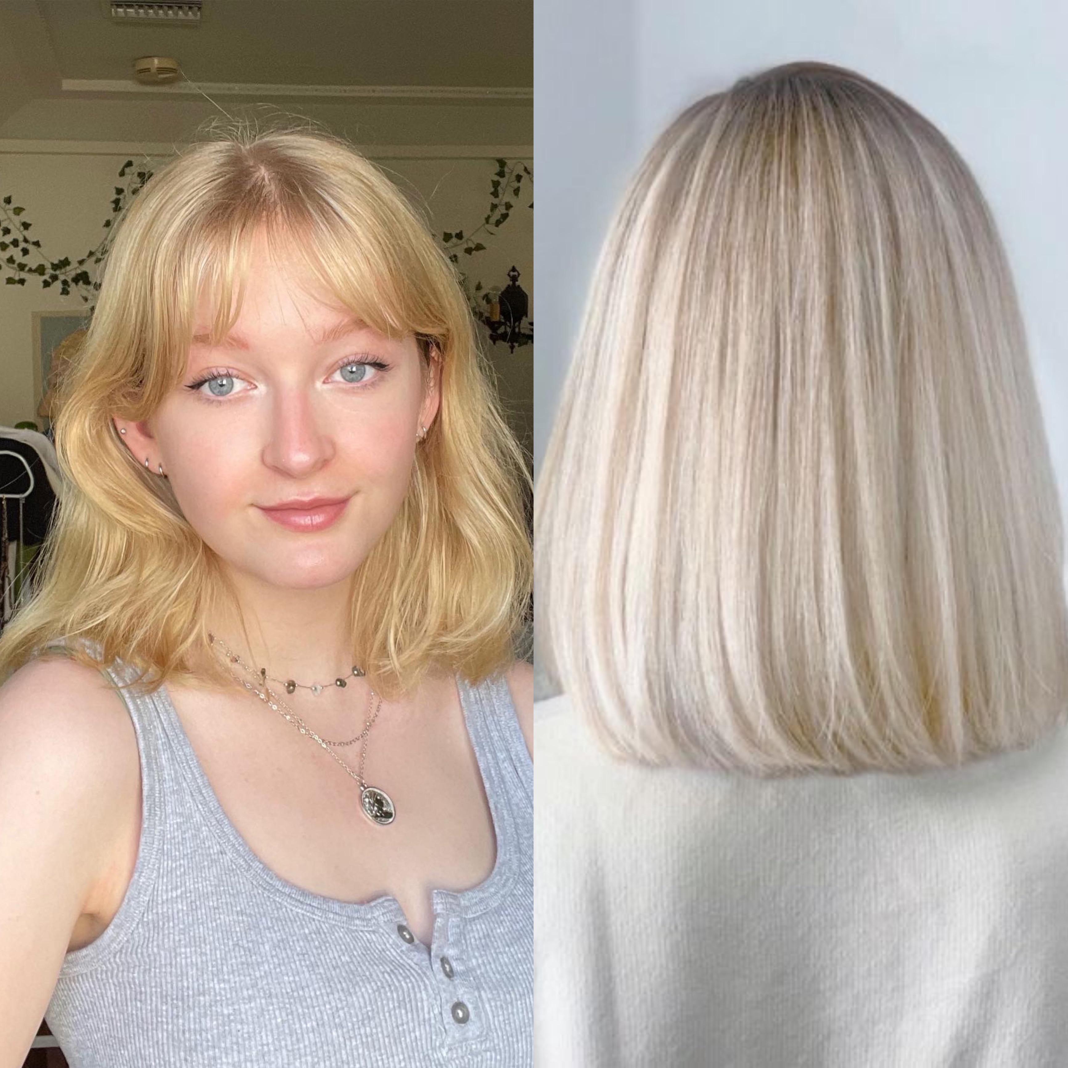 I want to lighten my naturally blonde hair (left) to a platinum/white