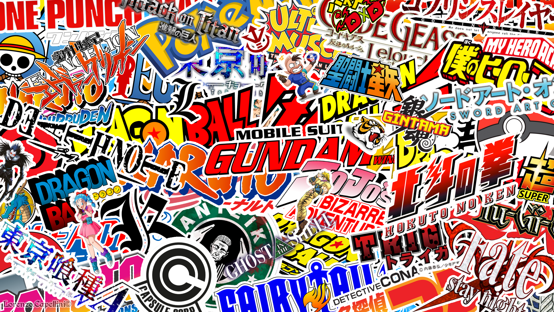 Anime logos Wallpaper sticker bomb style (1920*1080) r/Animewallpaper