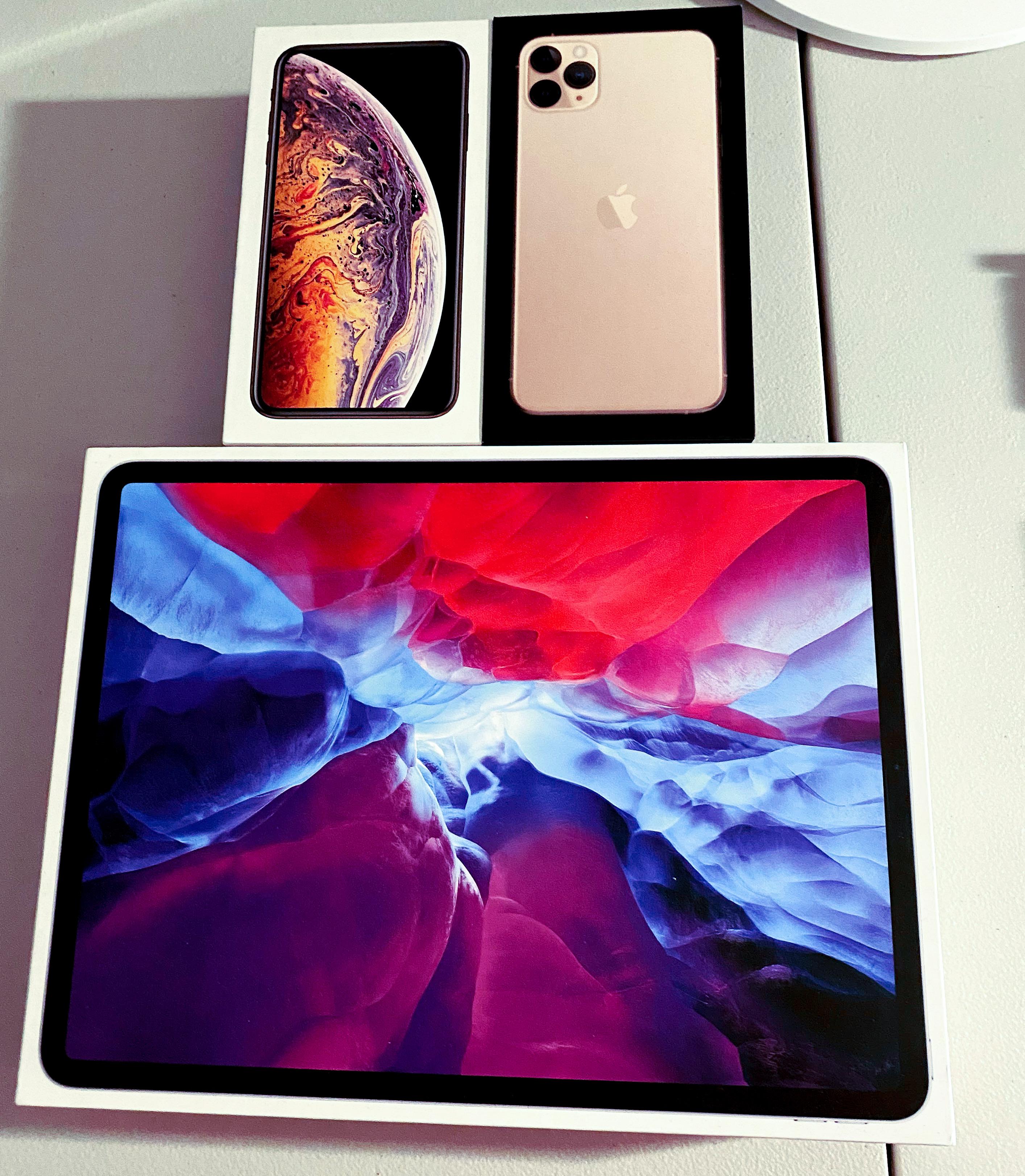 My box collection iPhone XS Max(gold), iPhone 11 Pro Max(gold), and