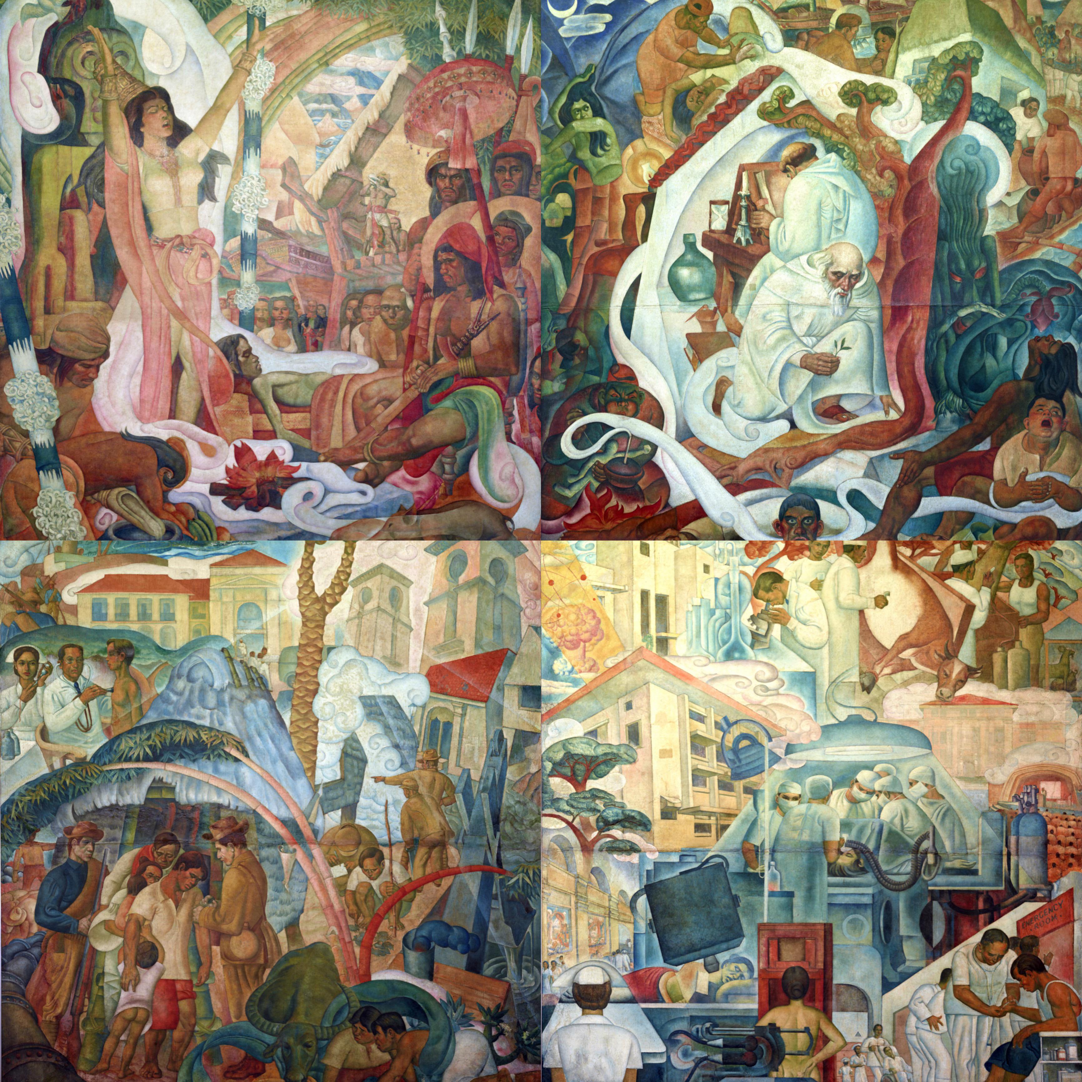 Progress of Medicine in The Philippines (1953, 4 panels) by Botong