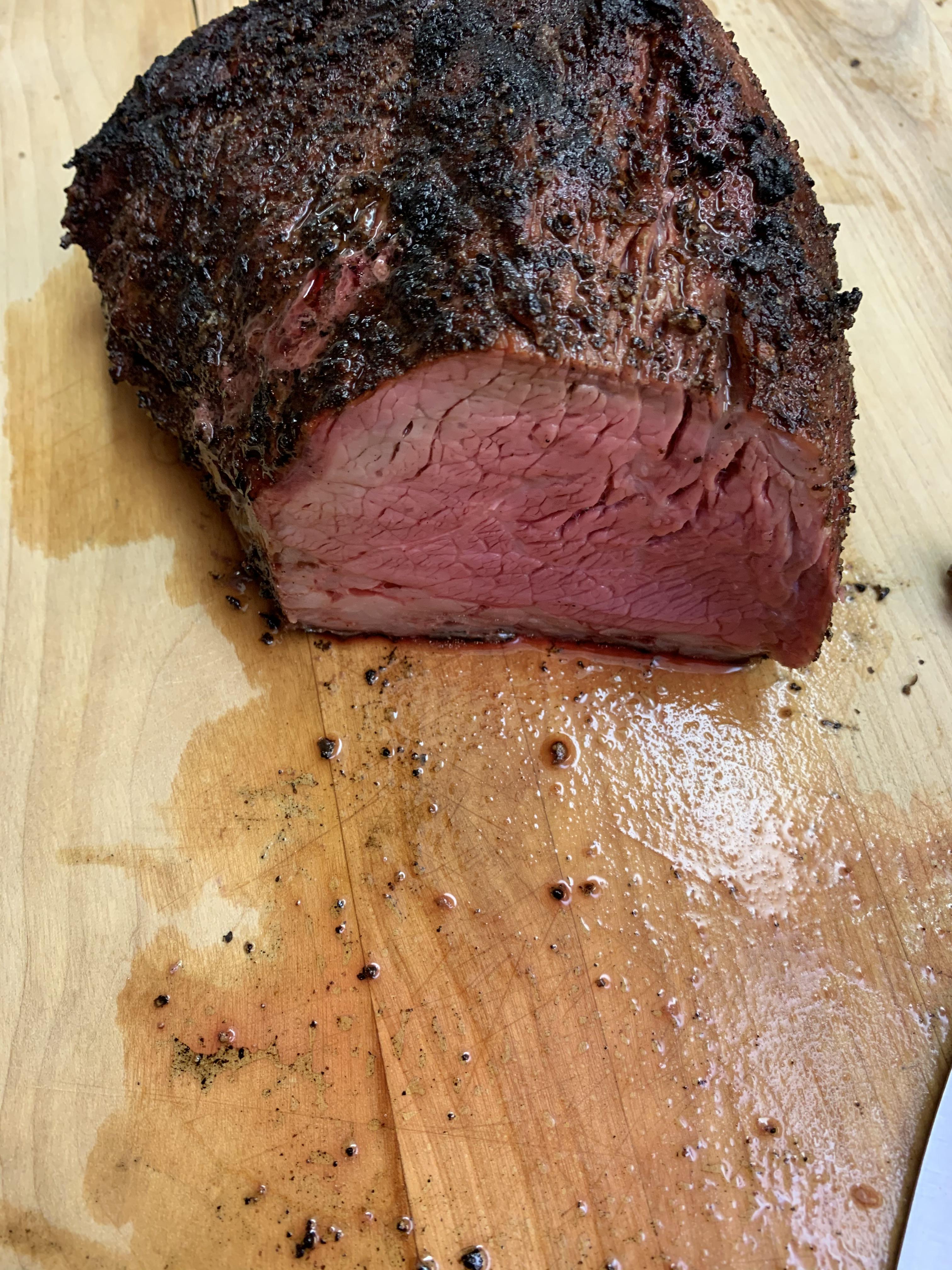 Tritip smoked and then seared over charcoal. steak