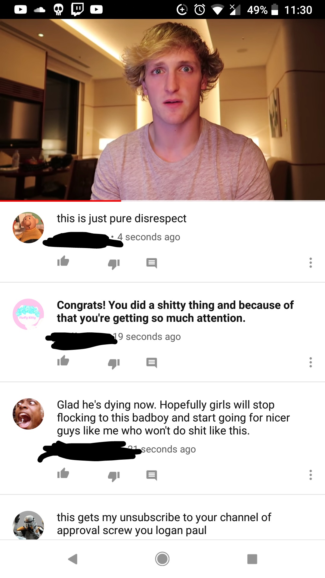 Found this comment on Logan Paul's apology video niceguys
