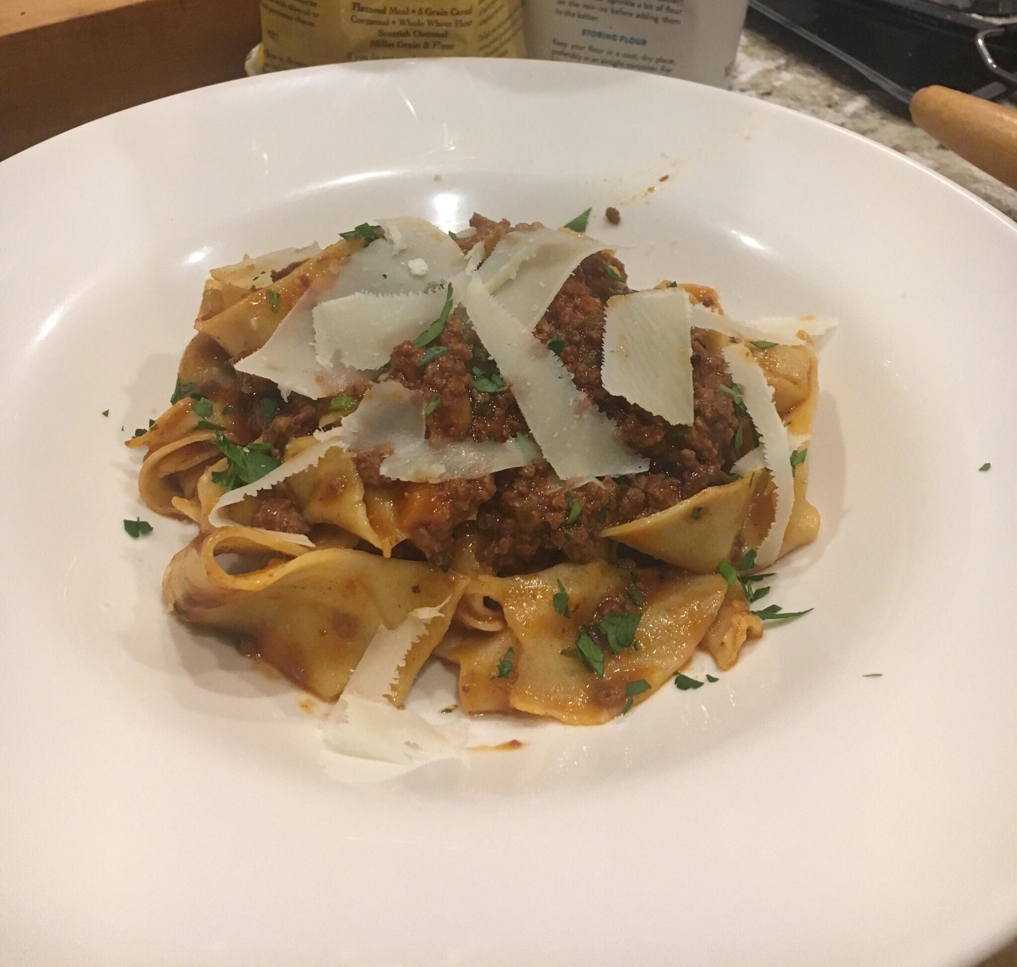 Kenji’s bolognese with homemade pappardelle. r/seriouseats